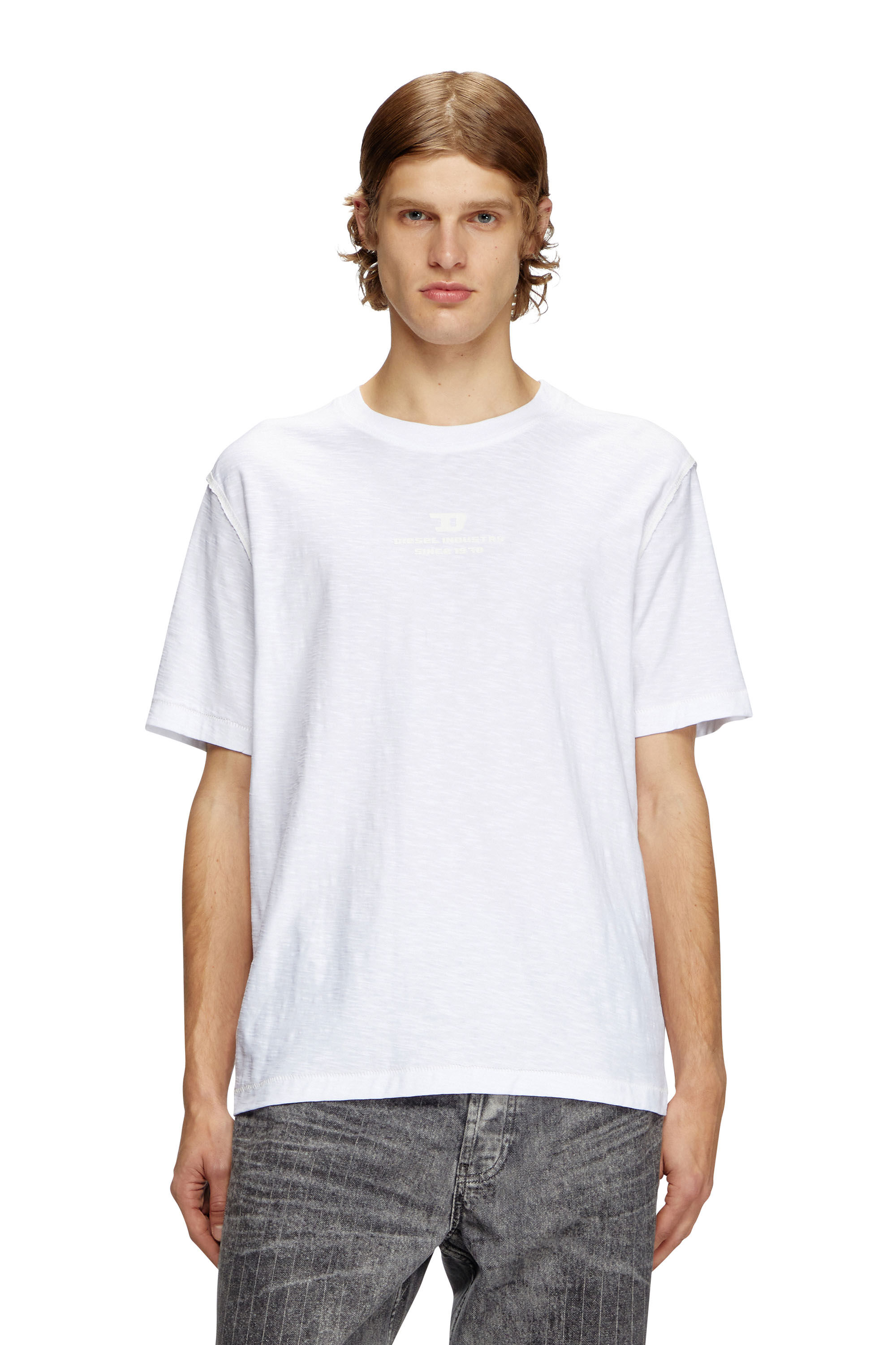 Diesel - T-ADJUST-R10, T-shirt flammé avec logo imprimé ton sur ton Homme in Blanc - 3