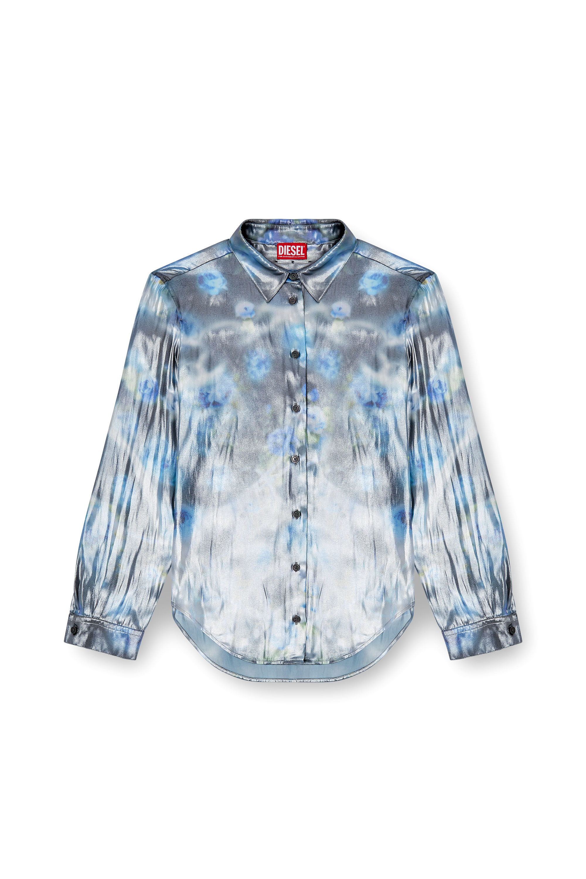 Diesel - C-RONOR-S2, Chemise métallique avec imprimé de roses floues Femme in Bleu - 2