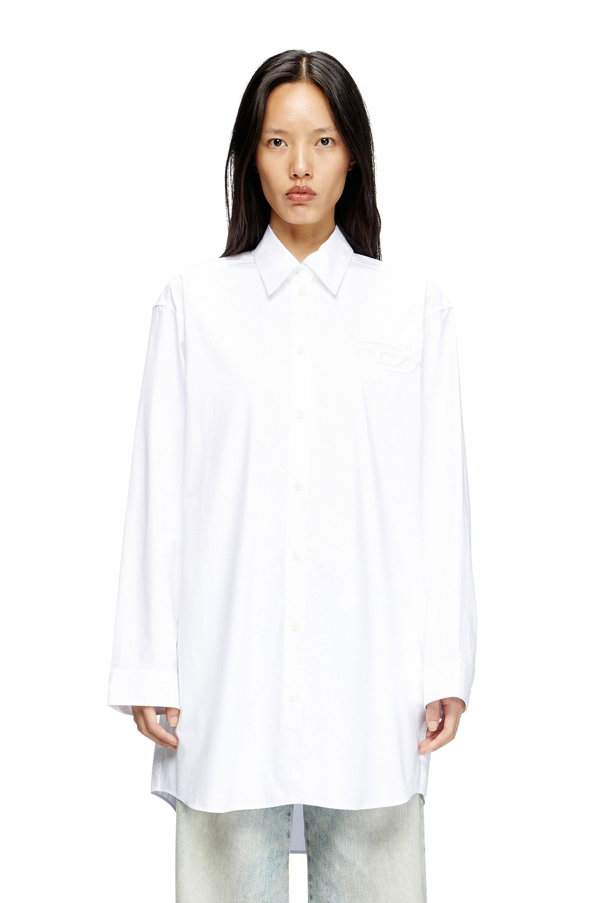 Diesel - D-DALIS, Robe chemise courte avec logo brodé Femme in Blanc - 3