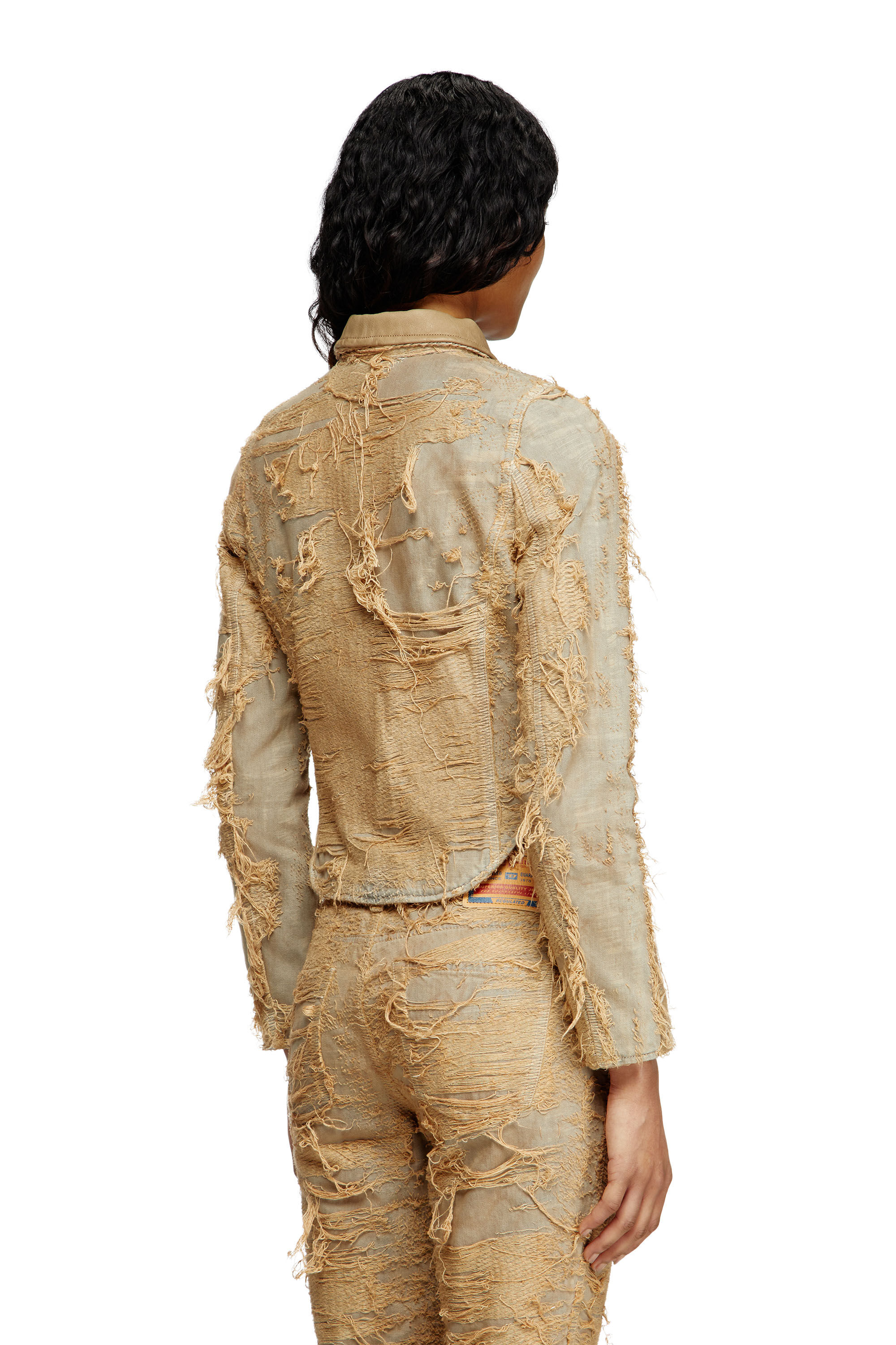 Diesel - DE-NEA-FSG, Veste slim en denim surteint &agrave; fils flottants Femme in Marron - 4