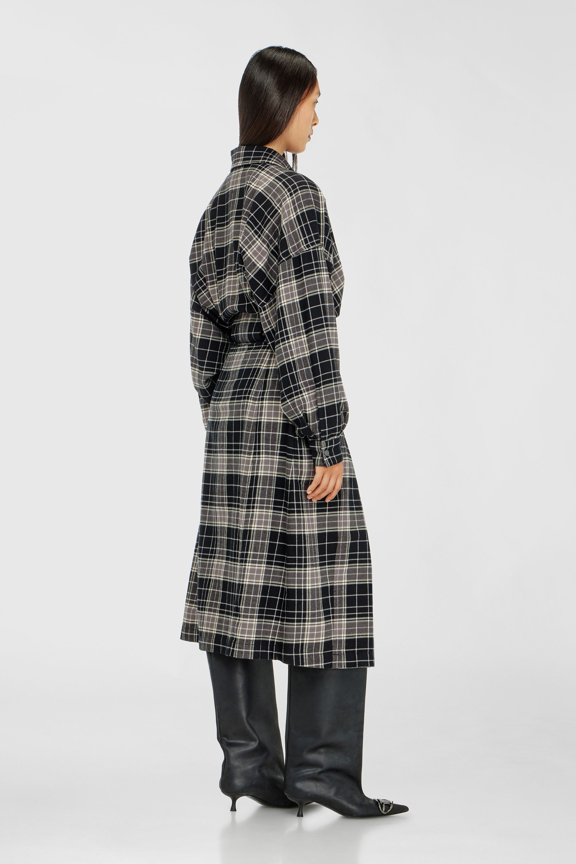 Diesel - D-EDALUS, Robe midi en flanelle &agrave; carreaux avec large ceinture Femme in Polychrome - 4