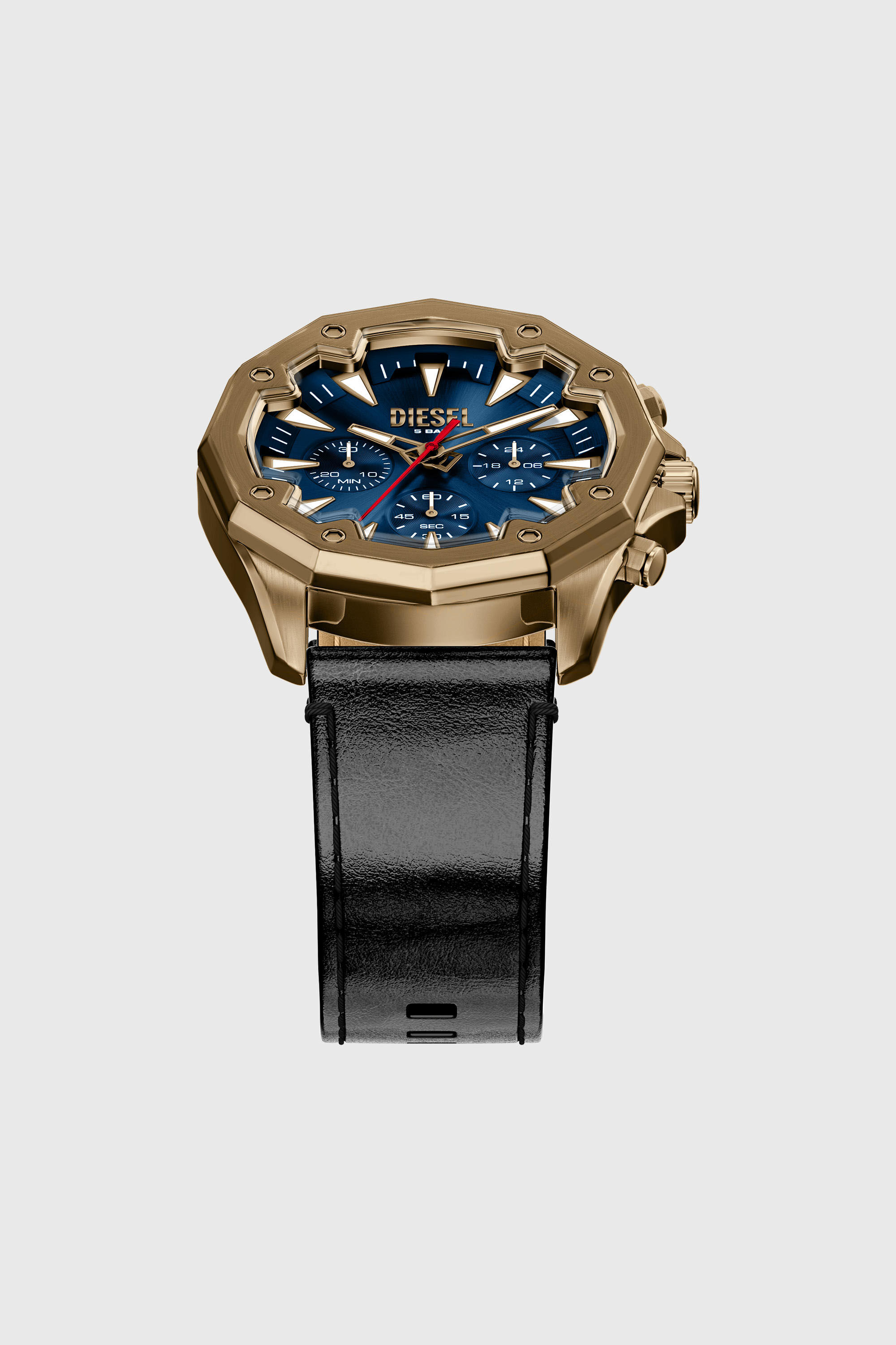 Diesel - DZ4733 WATCH, Montre Stinger avec bracelet en cuir finition or vieilli Homme in Noir - 4
