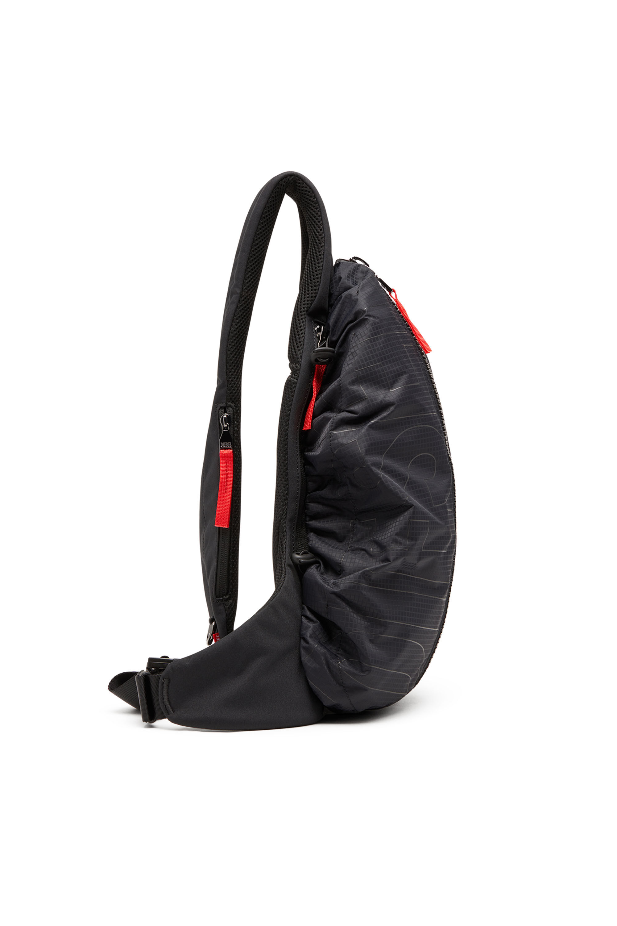 Diesel - ZIP-D SLING BAG X, Zip-D-Sac à dos à bandoulière en jacquard à carreaux Homme in Noir - 4