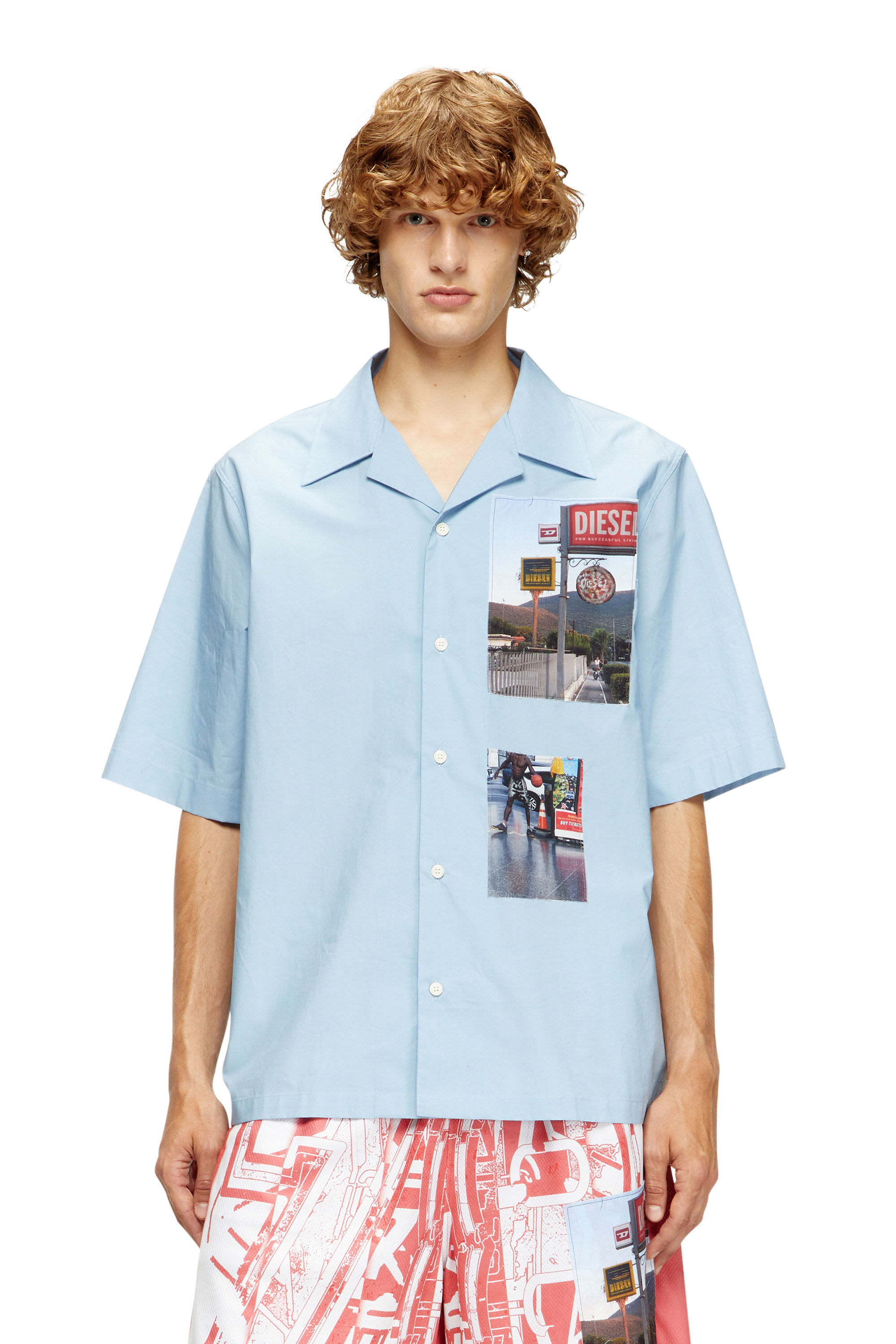 Diesel - S-BRACK-A-AJFY, Chemise à manches courtes avec empiècements photo de logo Homme in Bleu - 3