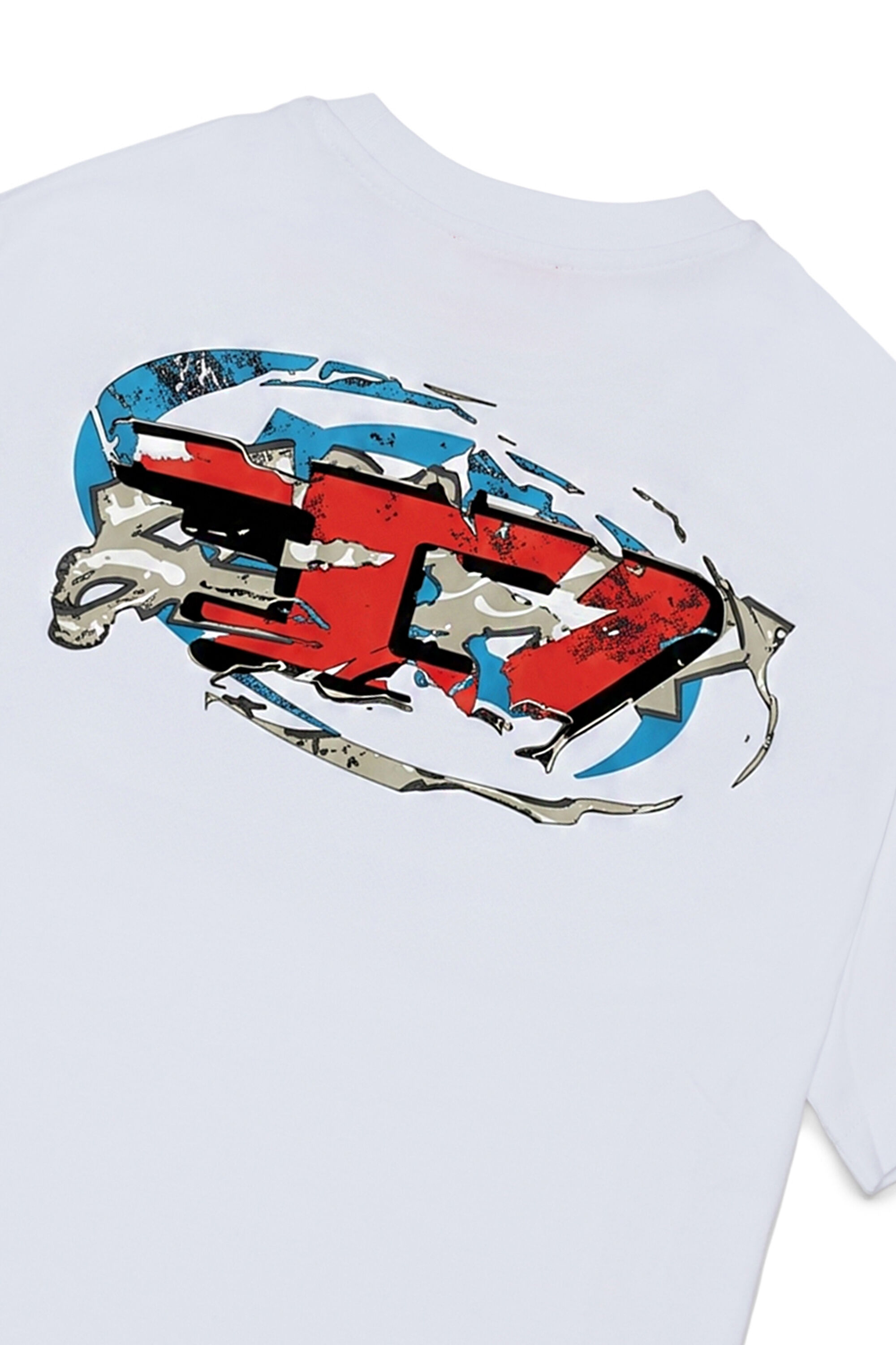 Diesel - TSCRAP OVER, T-shirt avec broderie Oval D et imprim&eacute; flock Homme in Blanc - 4