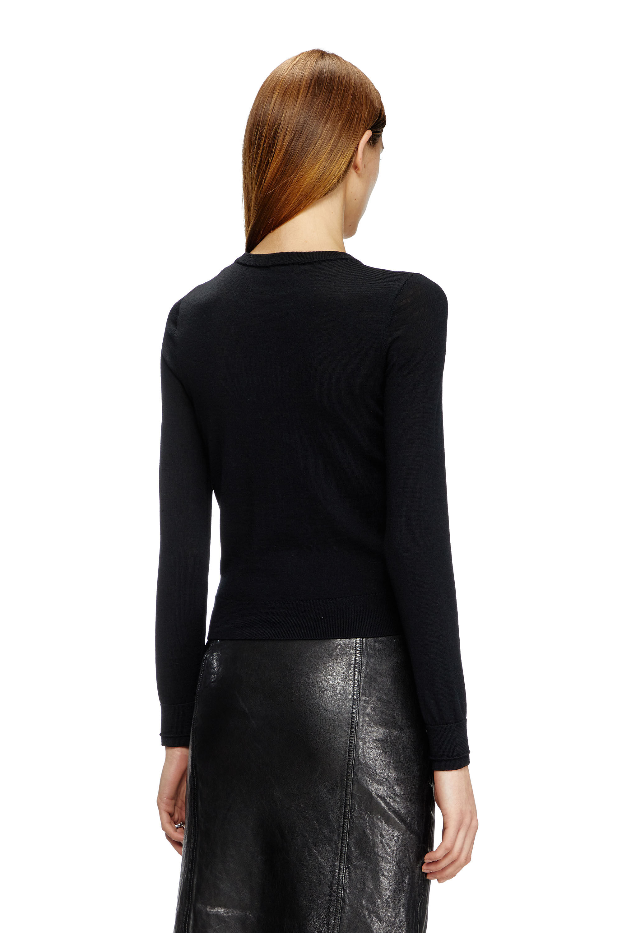 Diesel - M-ALINESA, Pull en laine avec logo cut-out Femme in Noir - 4