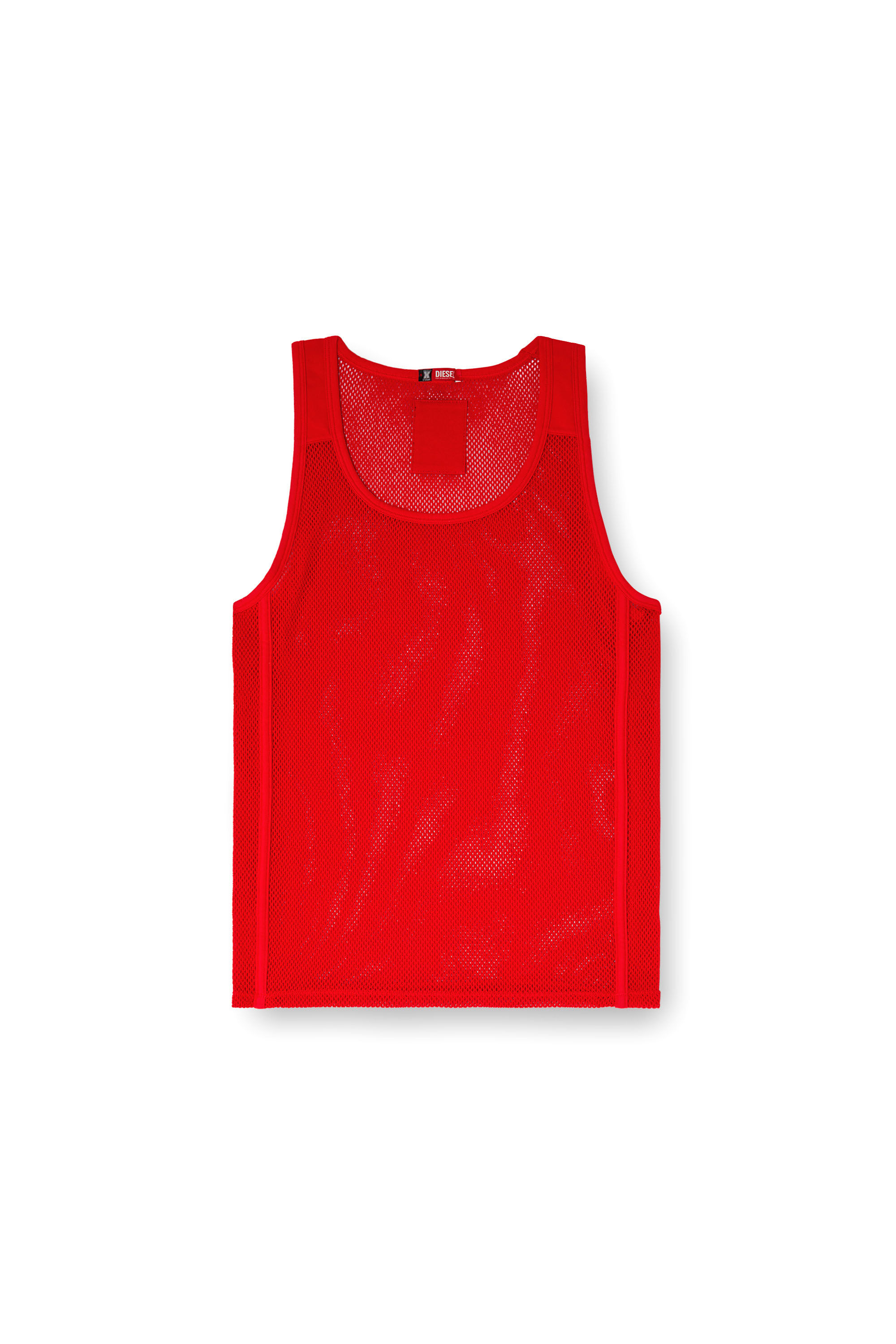 Diesel - STRING-AND-LACE-SLEEP-TANK, Débardeur en résille avec empiècements en jersey Homme in Rouge - 2