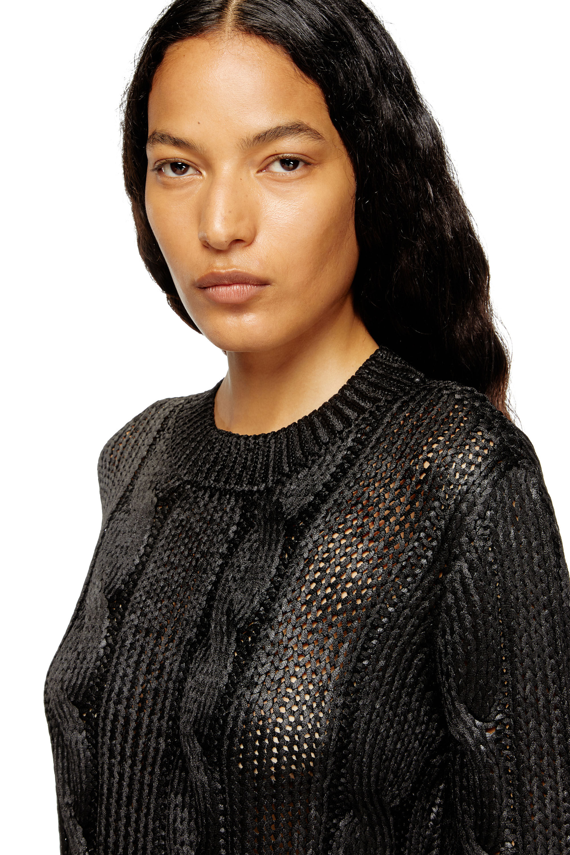Diesel - M-MICCHA, Pull torsadé avec effet brillant Femme in Noir - 5
