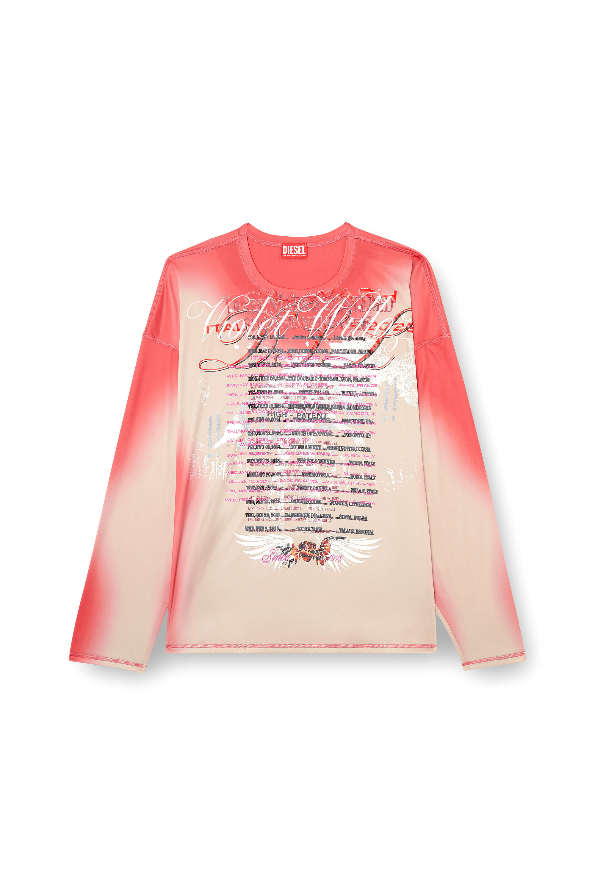 Diesel - T-OLAVI-BB, T-shirt en jersey technique à manches longues avec imprimé paroles Mixte in Rose - 2