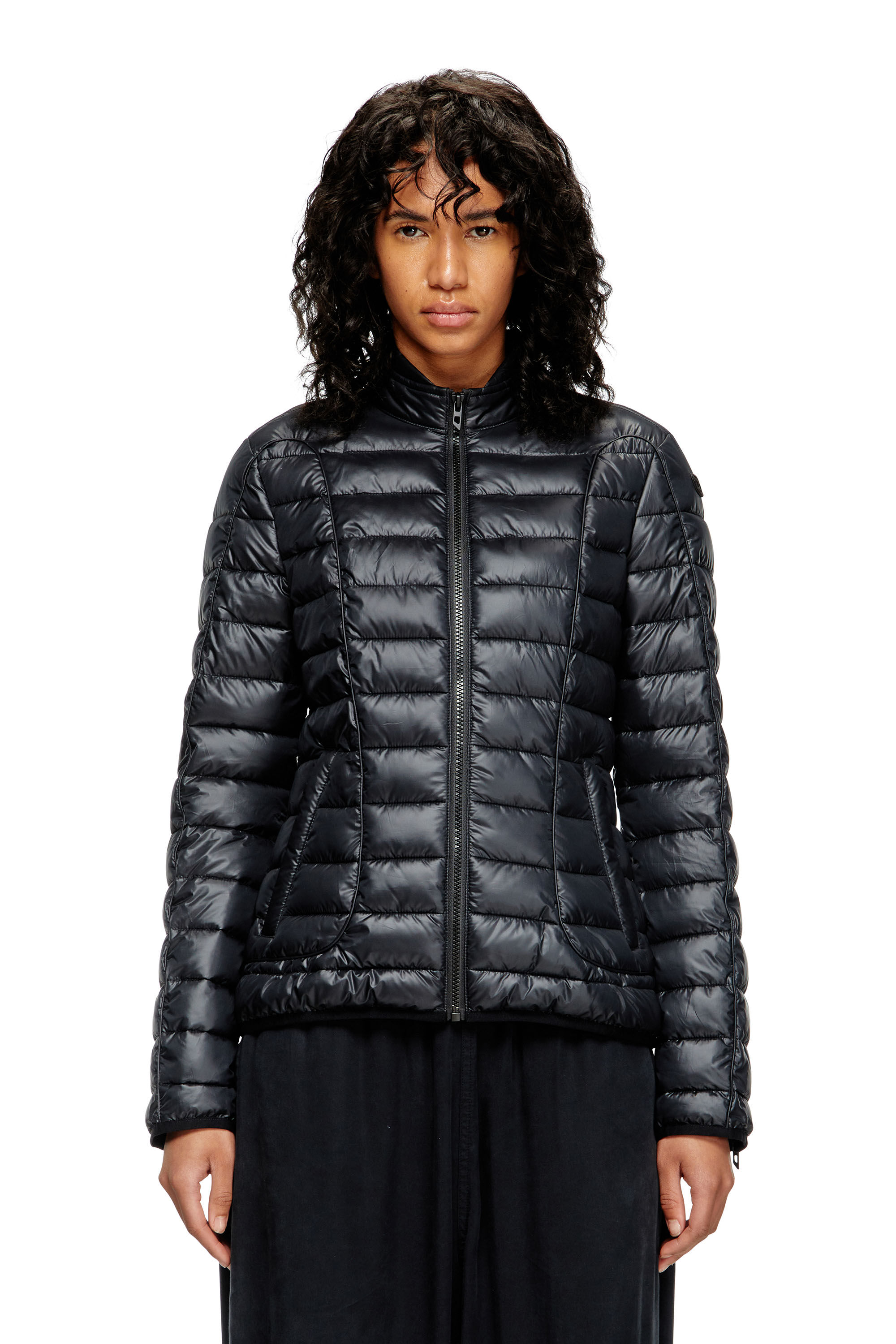Diesel - W-PILOT-FEM, Doudoune avec détails de motard Femme in Noir - 3