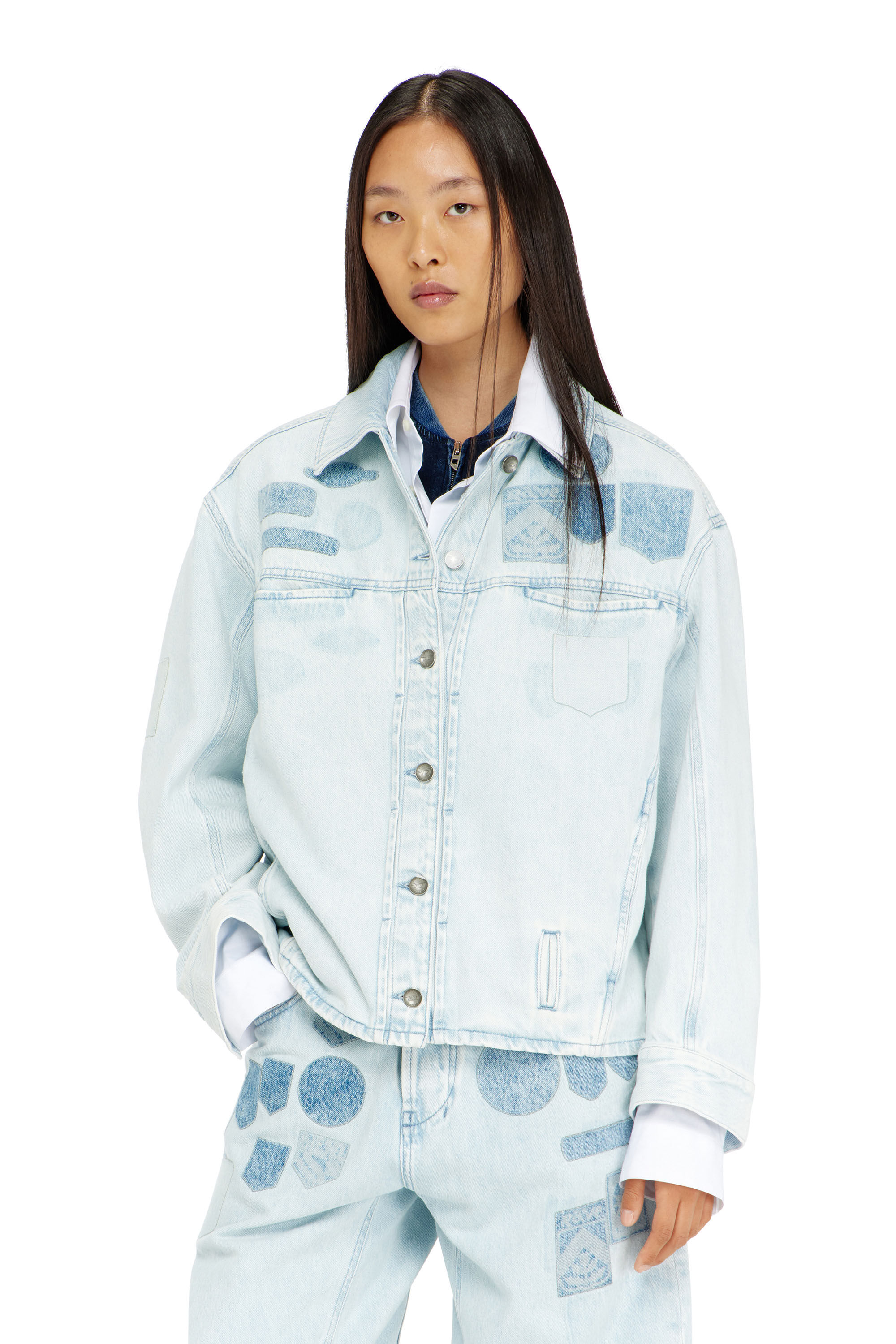 Diesel - D-RYMAVO-S, Chemise en denim effet patch Mixte in Bleu - 1