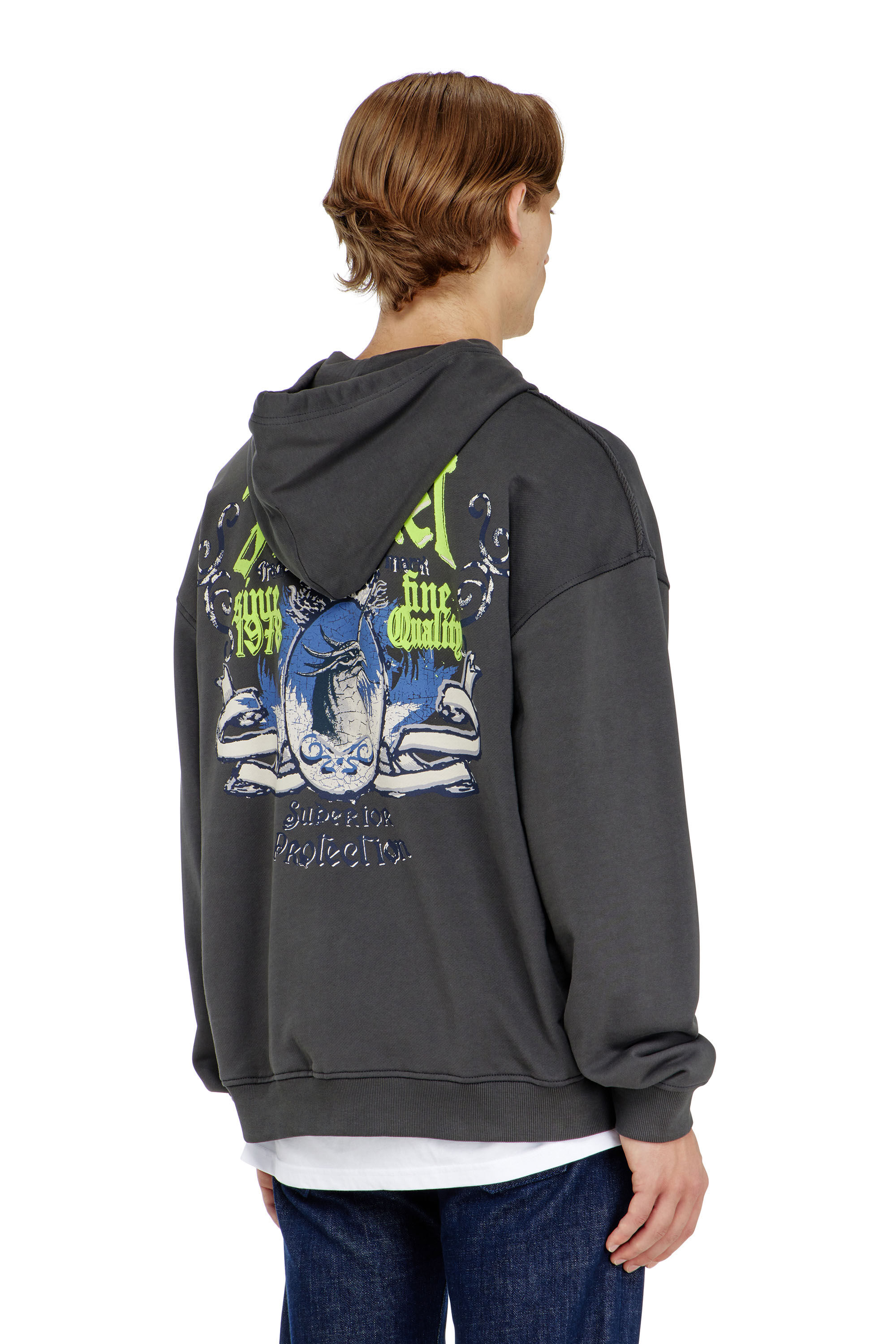 Diesel - S-BOXT-HOOD-AA2, Sweat &agrave; capuche en coton avec graphismes floqu&eacute;s Homme in ToBeDefined - 4