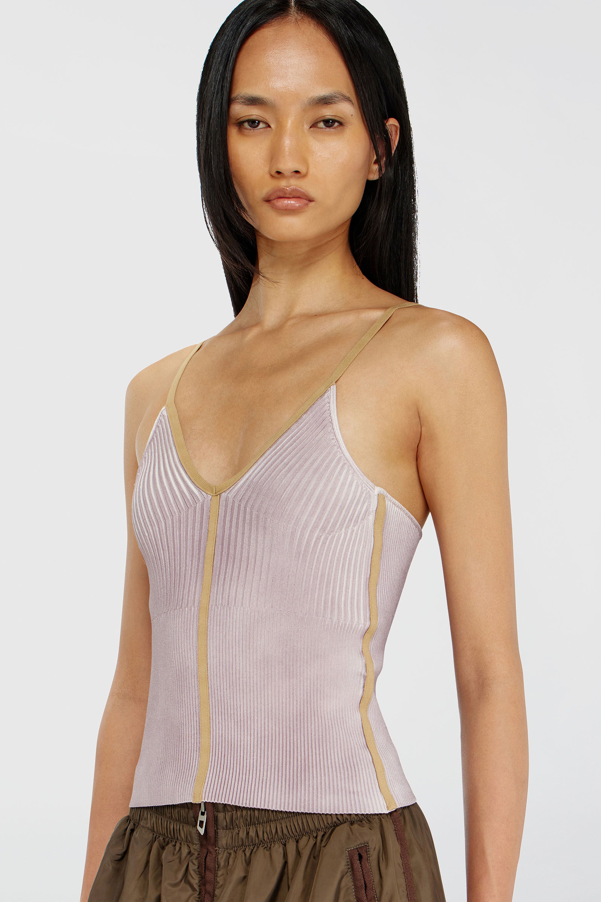 Diesel - M-SARMITE, D&eacute;bardeur en maille c&ocirc;tel&eacute;e avec bandes contrastantes Femme in Violet - 5