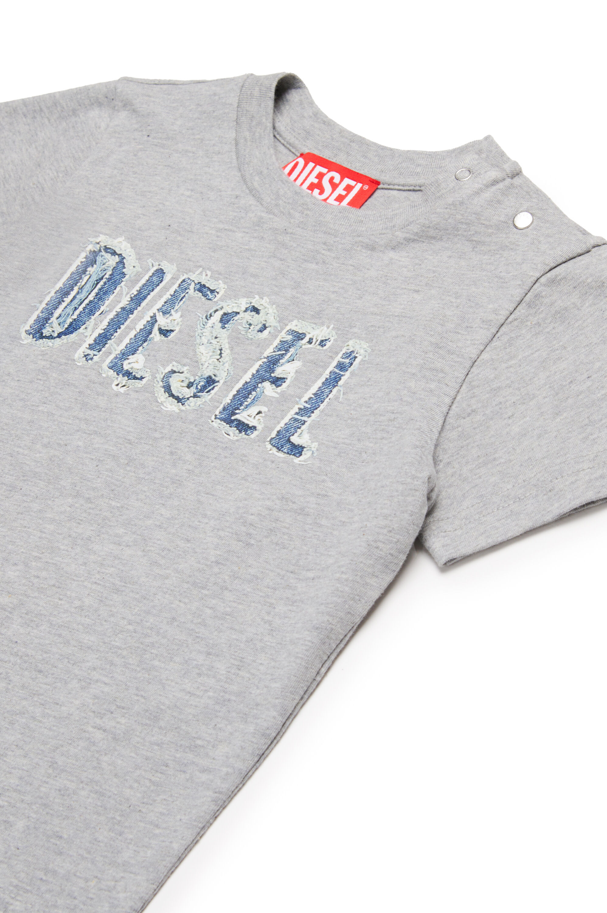 Diesel - TLULLIB, T-shirt avec logo en denim effiloché Homme in Gris - 3