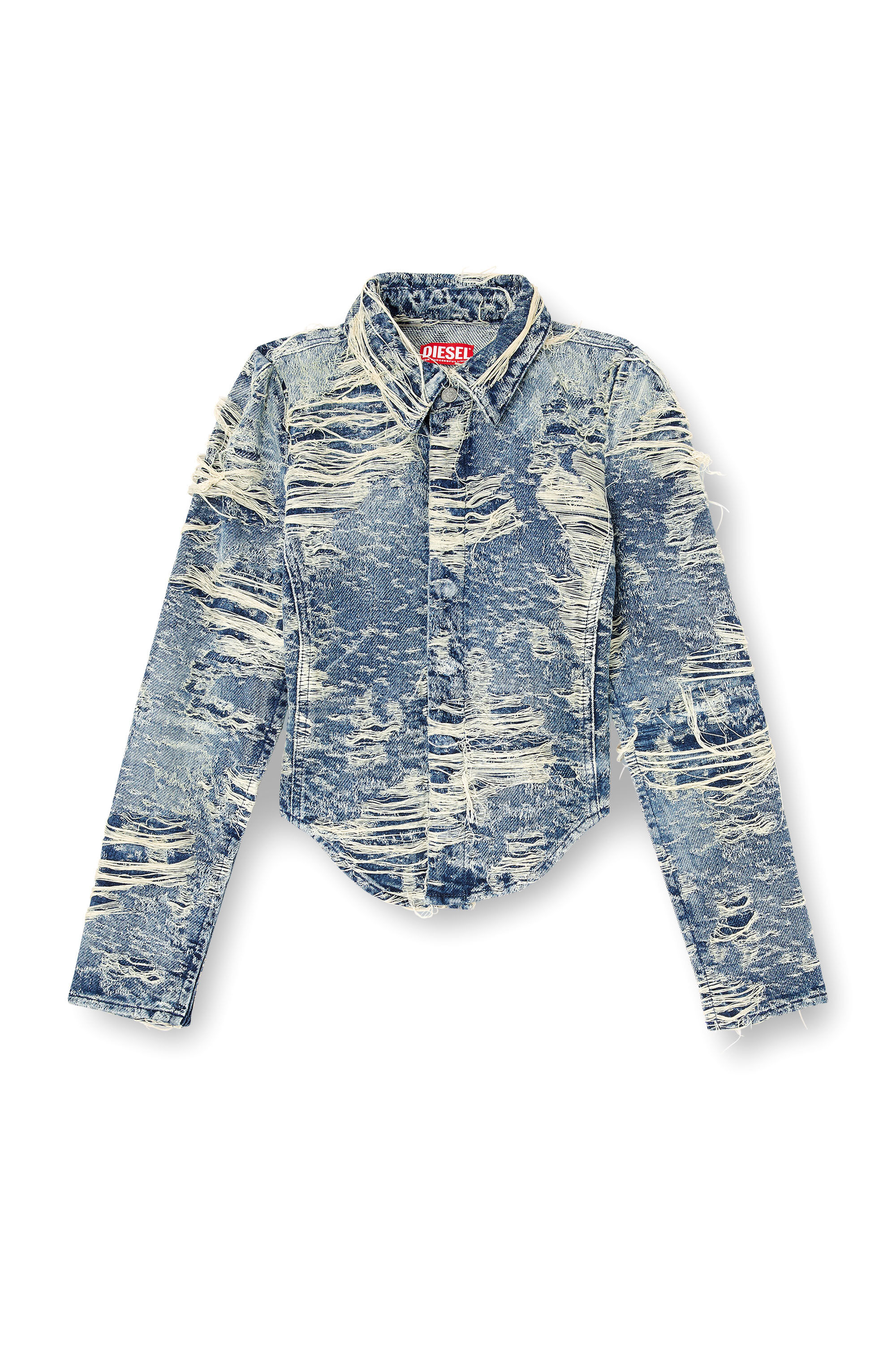 Diesel - DE-MADELINE-FSG, Chemise en denim jacquard avec fils flottants Femme in Bleu - 2