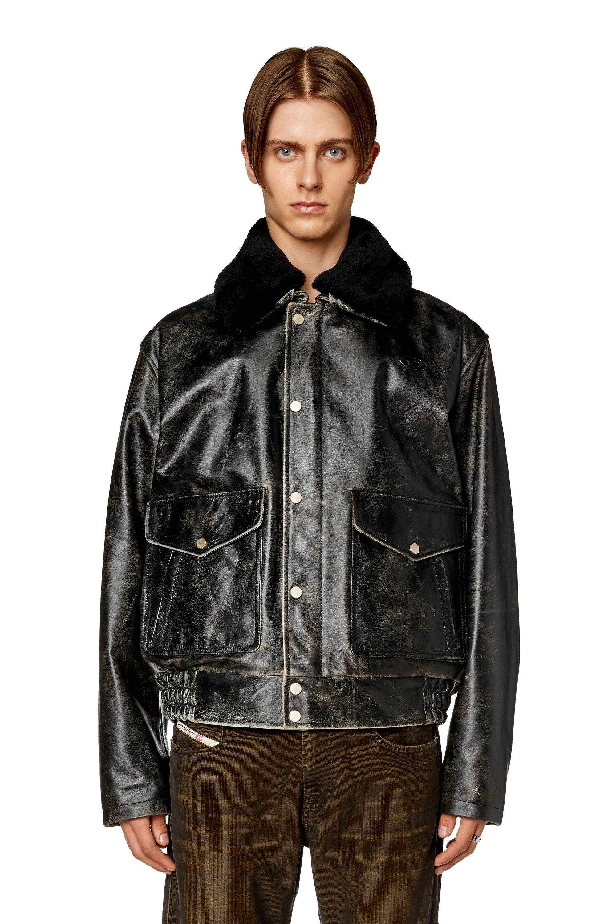 Veste en cuir trait avec col duveteux Homme L MUDS FUR Diesel