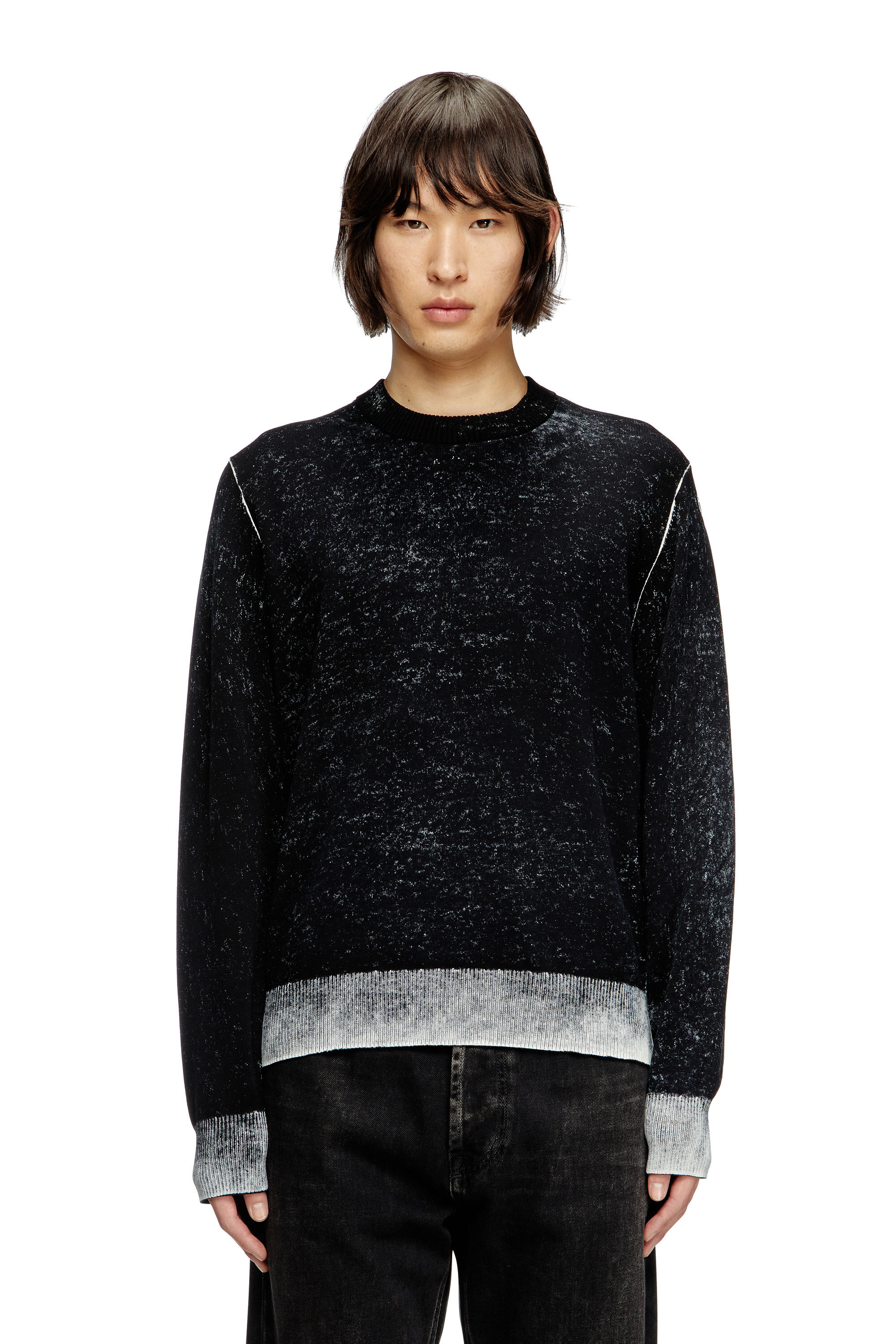 Pull en coton avec imprime inverse Homme Noir Diesel