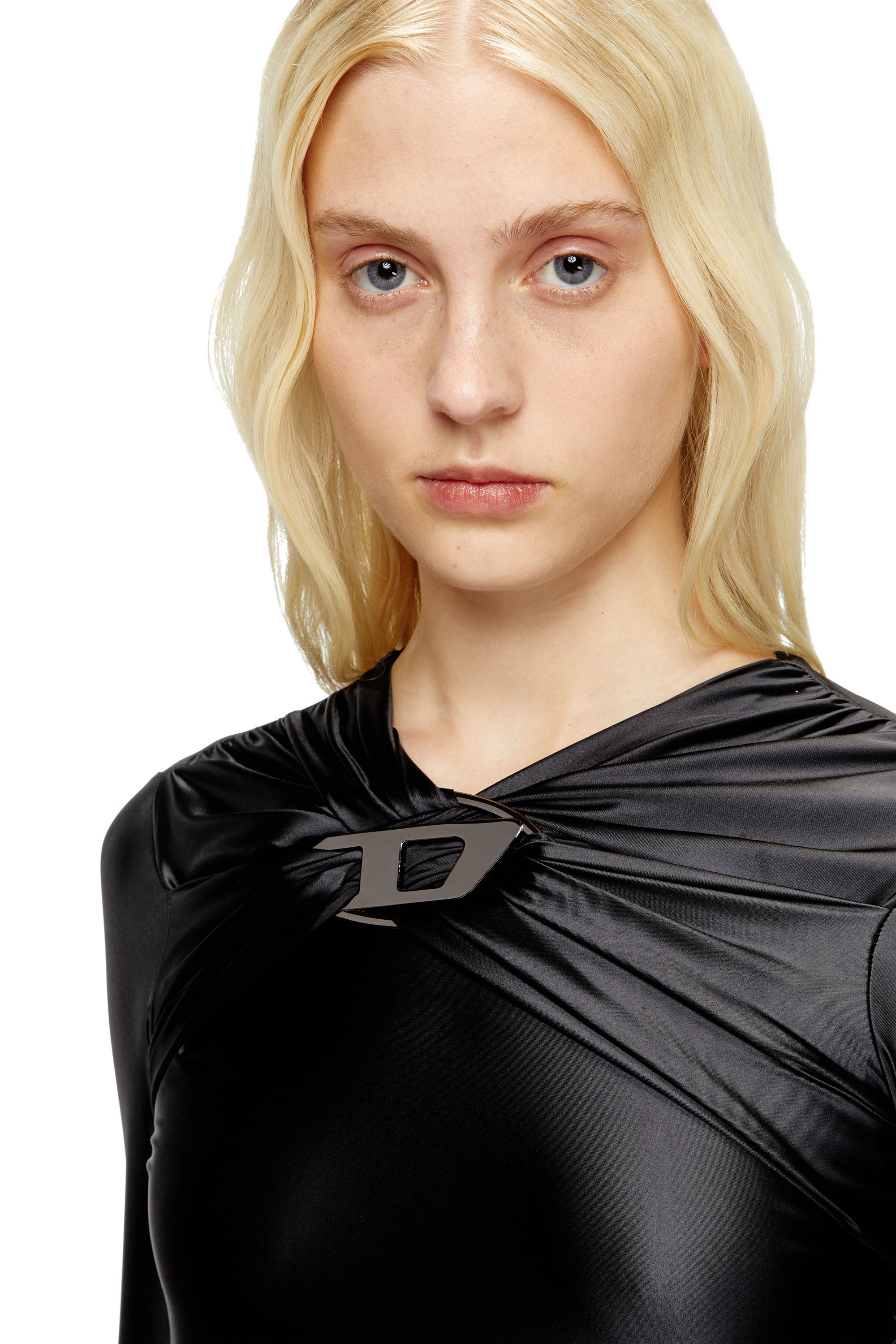 Diesel - D-IAMO, Robe en nylon drapé Femme in Noir - 5