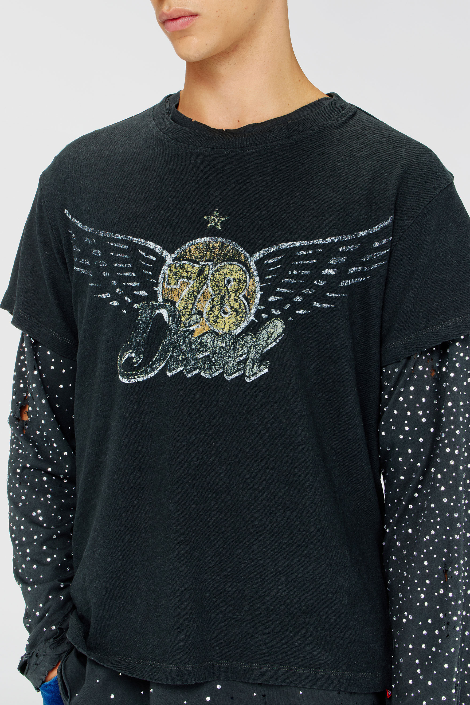 Diesel - T-GERIO-A, T-shirt en coton-chanvre avec motif concert Homme in Noir - 5