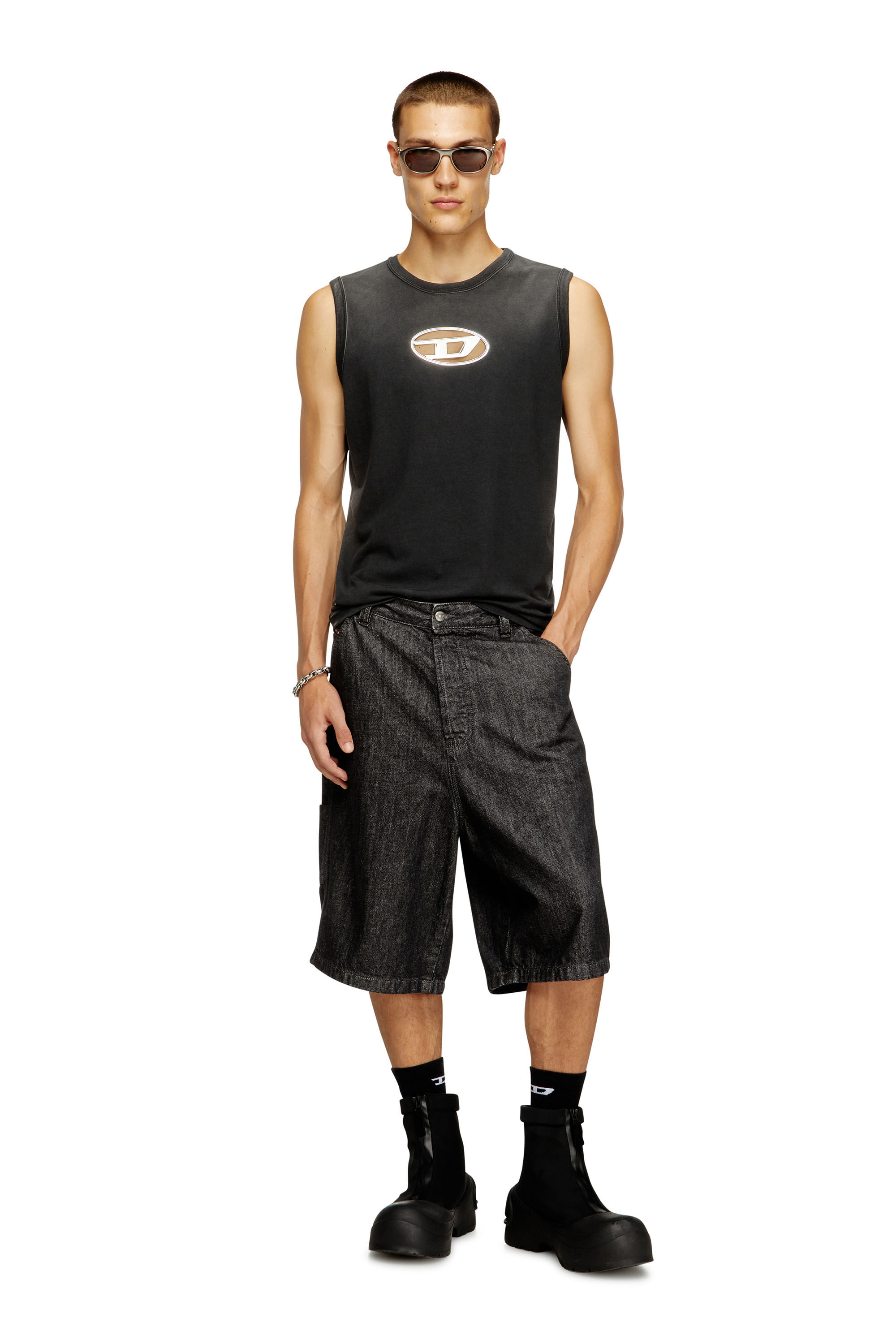 Diesel - T-BRICO, Débardeur délavé avec Oval D bouffant Homme in Noir - 1
