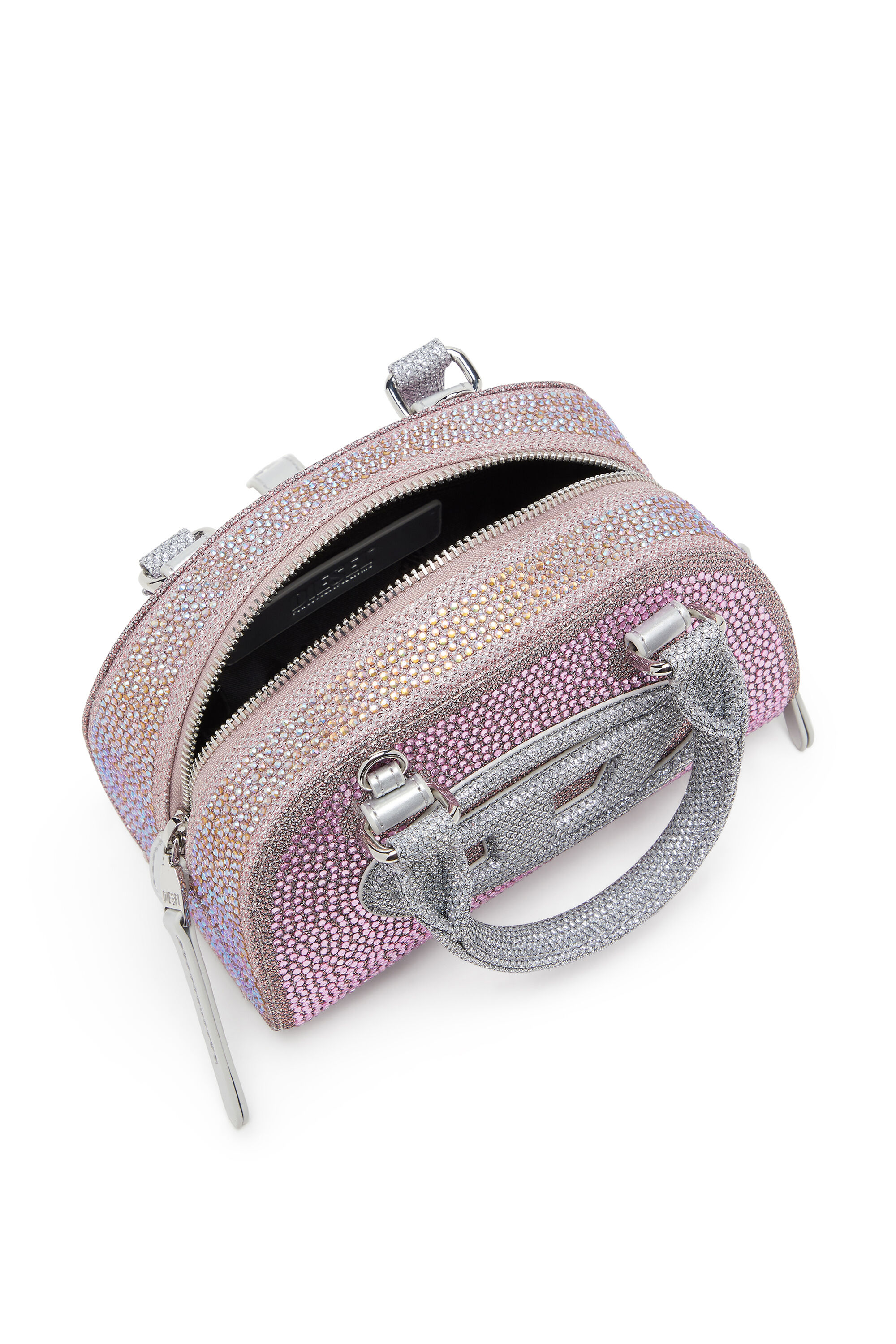 Diesel - 1DR DOME CROSSBODY, 1DR Dome - Petit sac bandouli&egrave;re en Lurex cristal Femme in Rose - 3