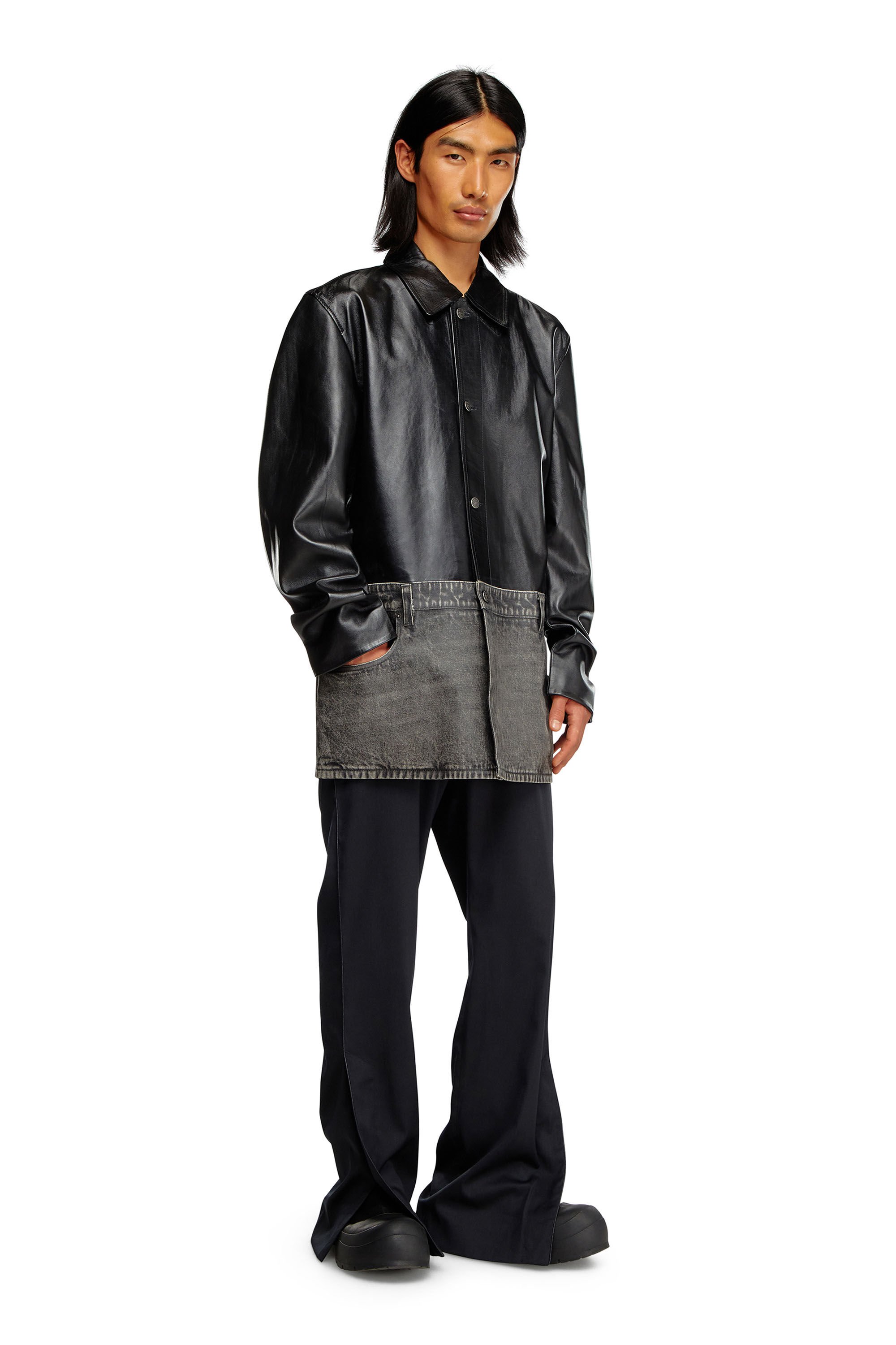 Diesel - L-BRETCH, Homme Veste chemise en cuir et denim in Noir - Image 1