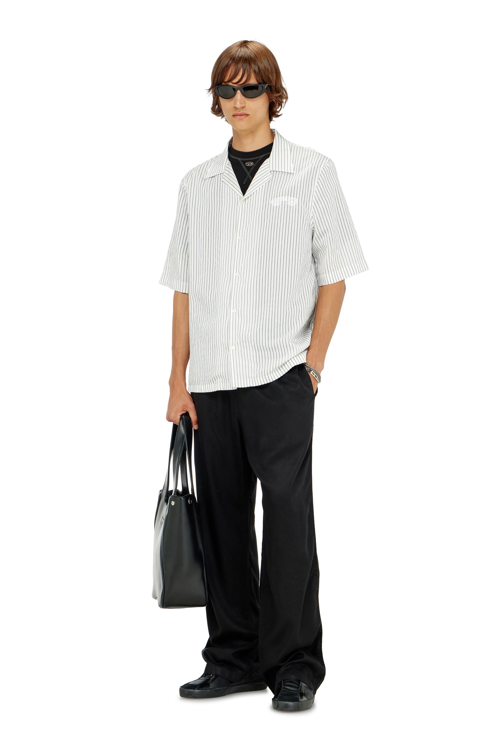 Diesel - P-DREYER-C, Pantalon &agrave; cordon en serg&eacute; d&eacute;lav&eacute; Homme in Noir - 1
