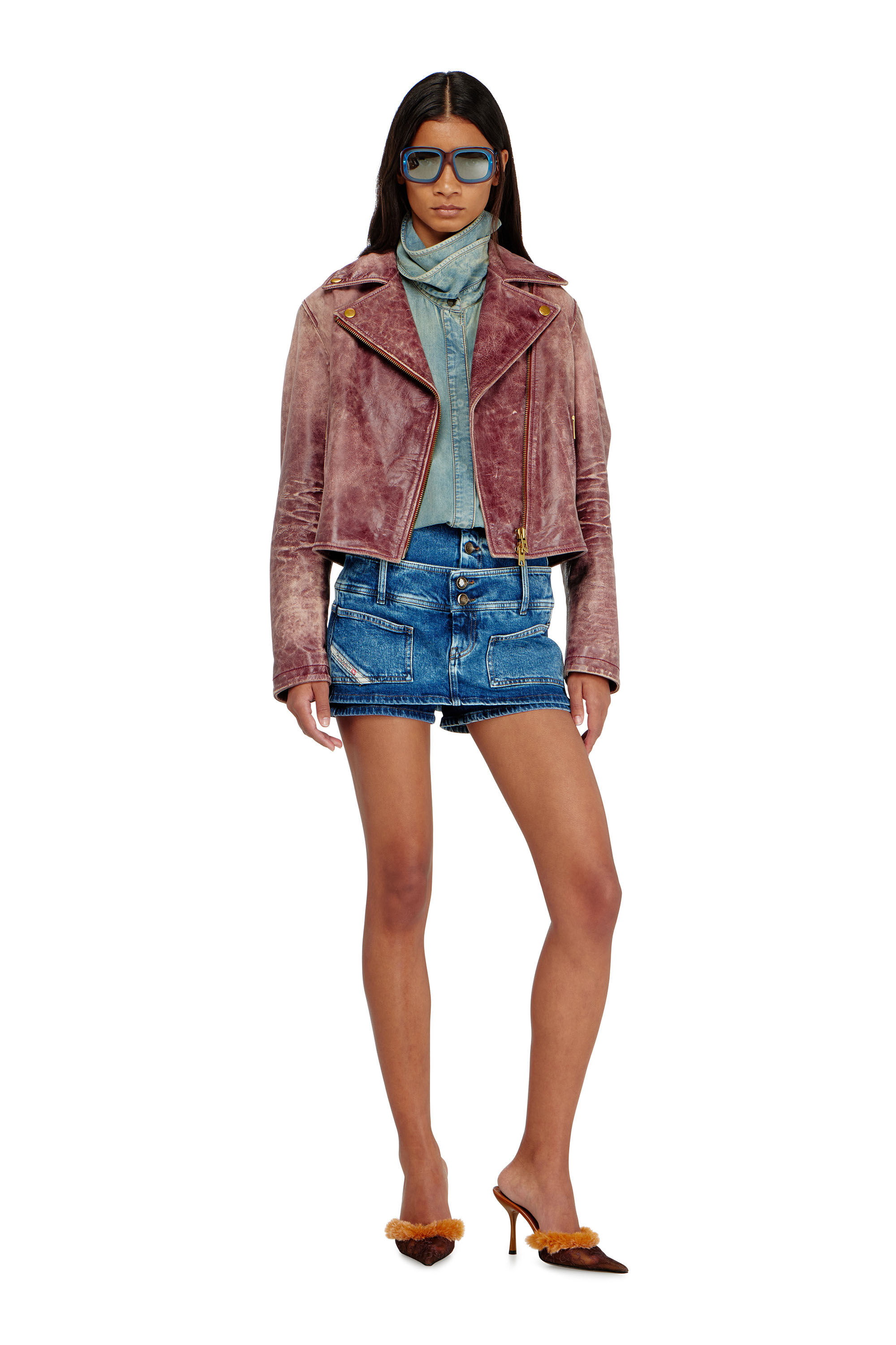 Diesel - DE-CORIVA-S, Mini-jupe-short en denim &agrave; double taille Femme in Bleu - 1