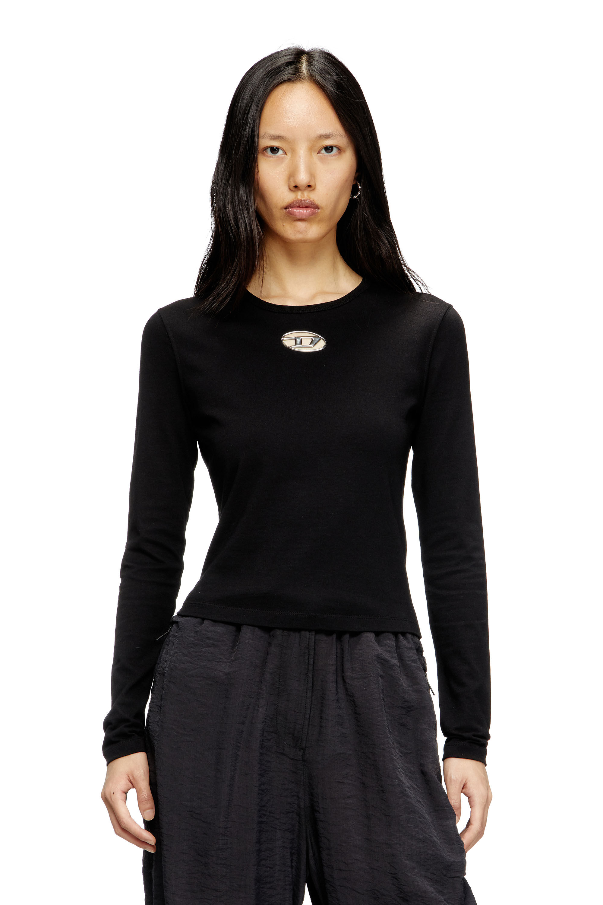 Diesel - T-UNCUTIE-LONG-LS-OD, Haut à manches longues avec cut-out Oval D Femme in Noir - 3