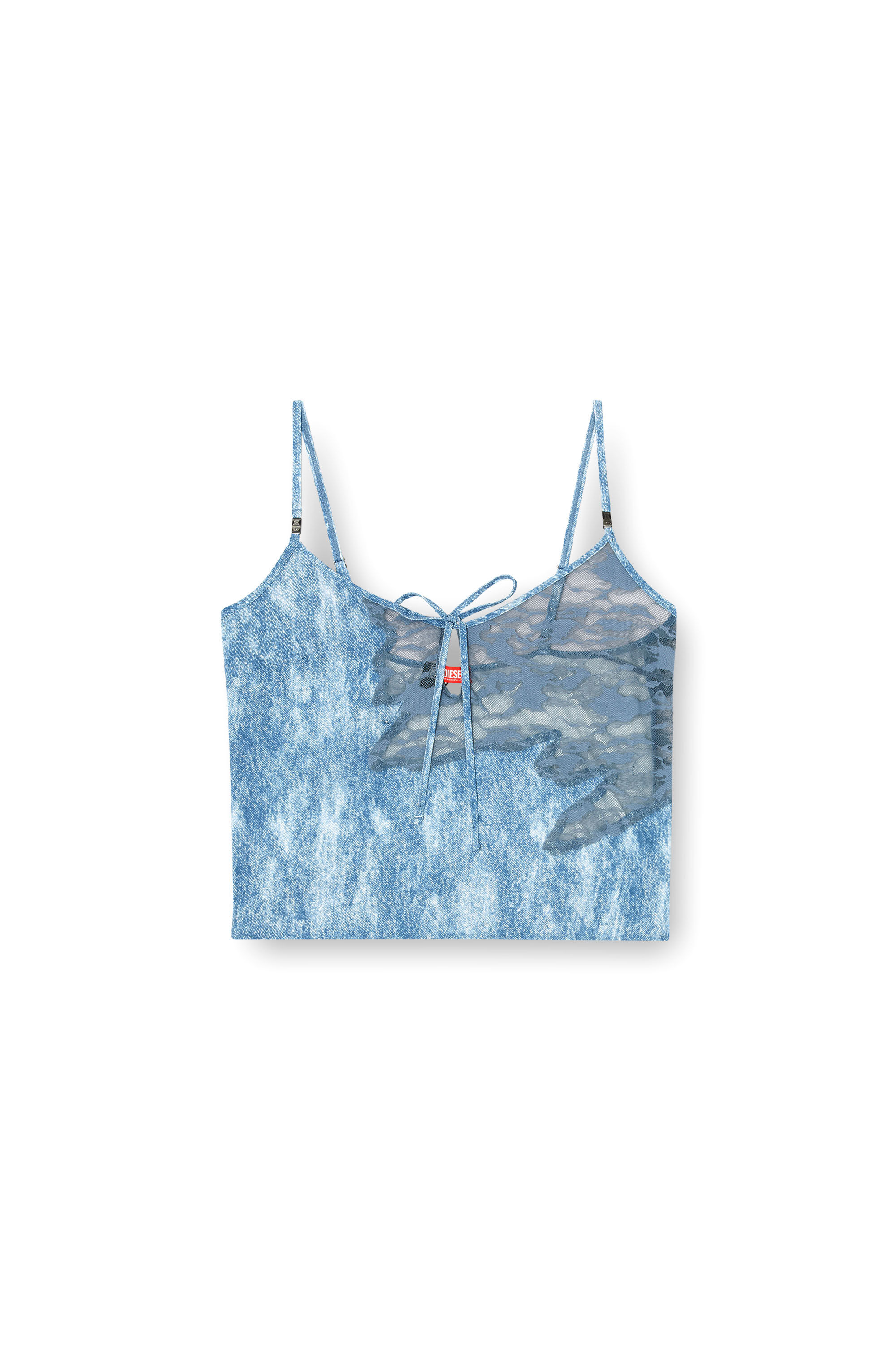 Diesel - LACE-SLEEP-CAMI, Caraco de nuit en microfibre et dentelle effet camouflage Femme in Bleu - 2