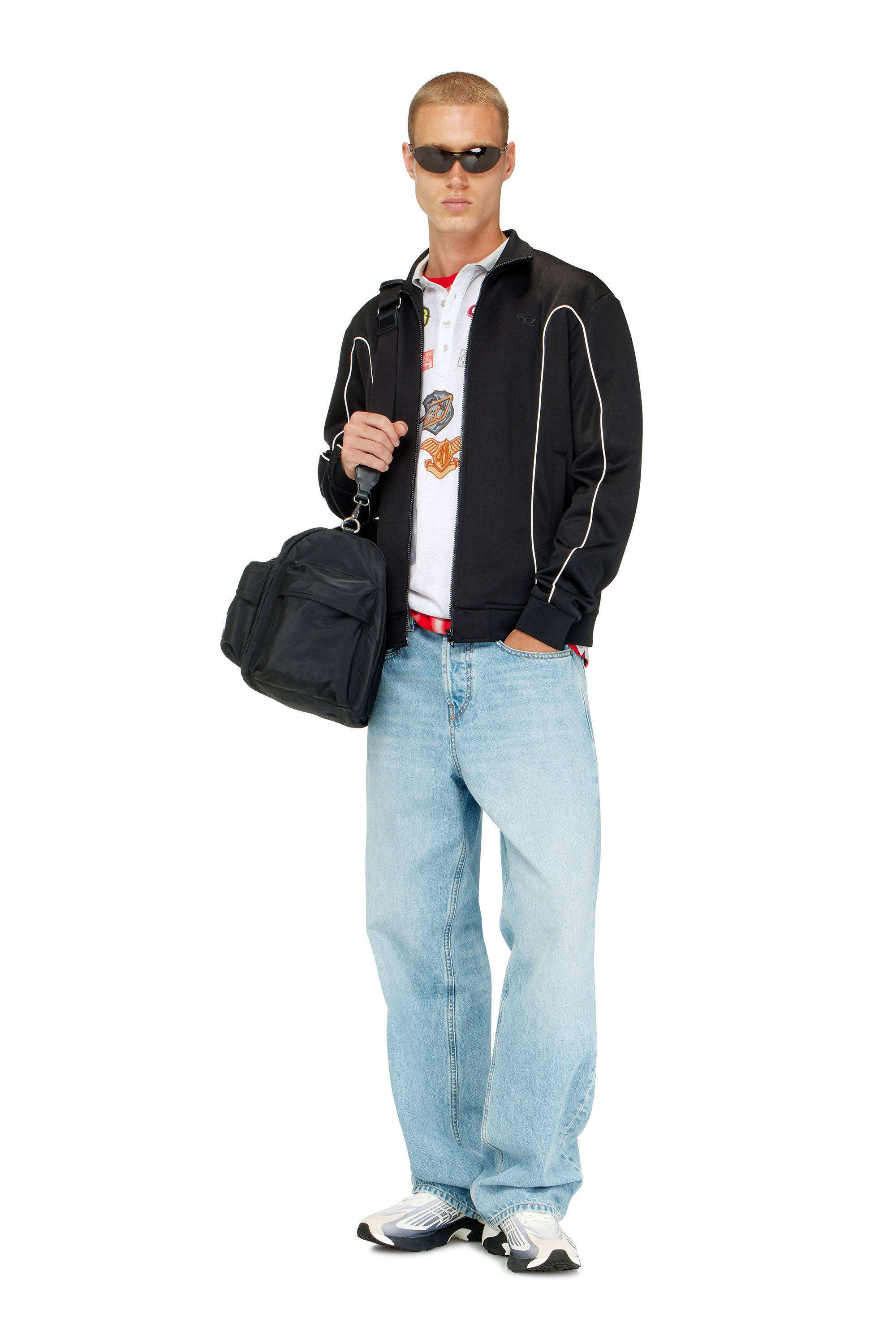 Diesel - S-LOCKING-DO, Veste de surv&ecirc;tement en tissu molletonn&eacute; avec passepoil contrastant Homme in Noir - 1