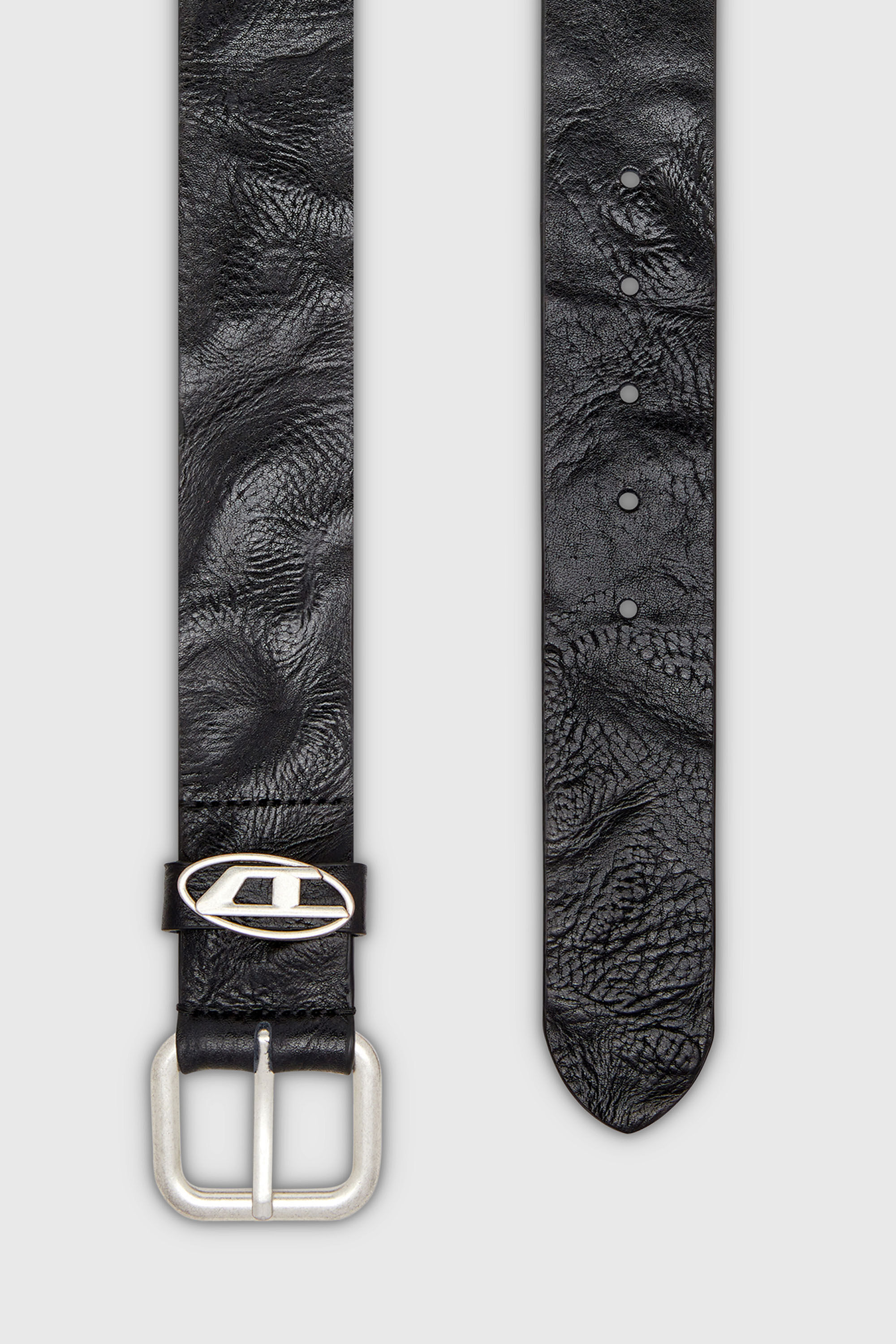 Diesel - B-1DR OVAL D LOOP, Ceinture 3.9 cm en cuir froiss&eacute; avec plaque &agrave; logo Mixte in Noir - 2