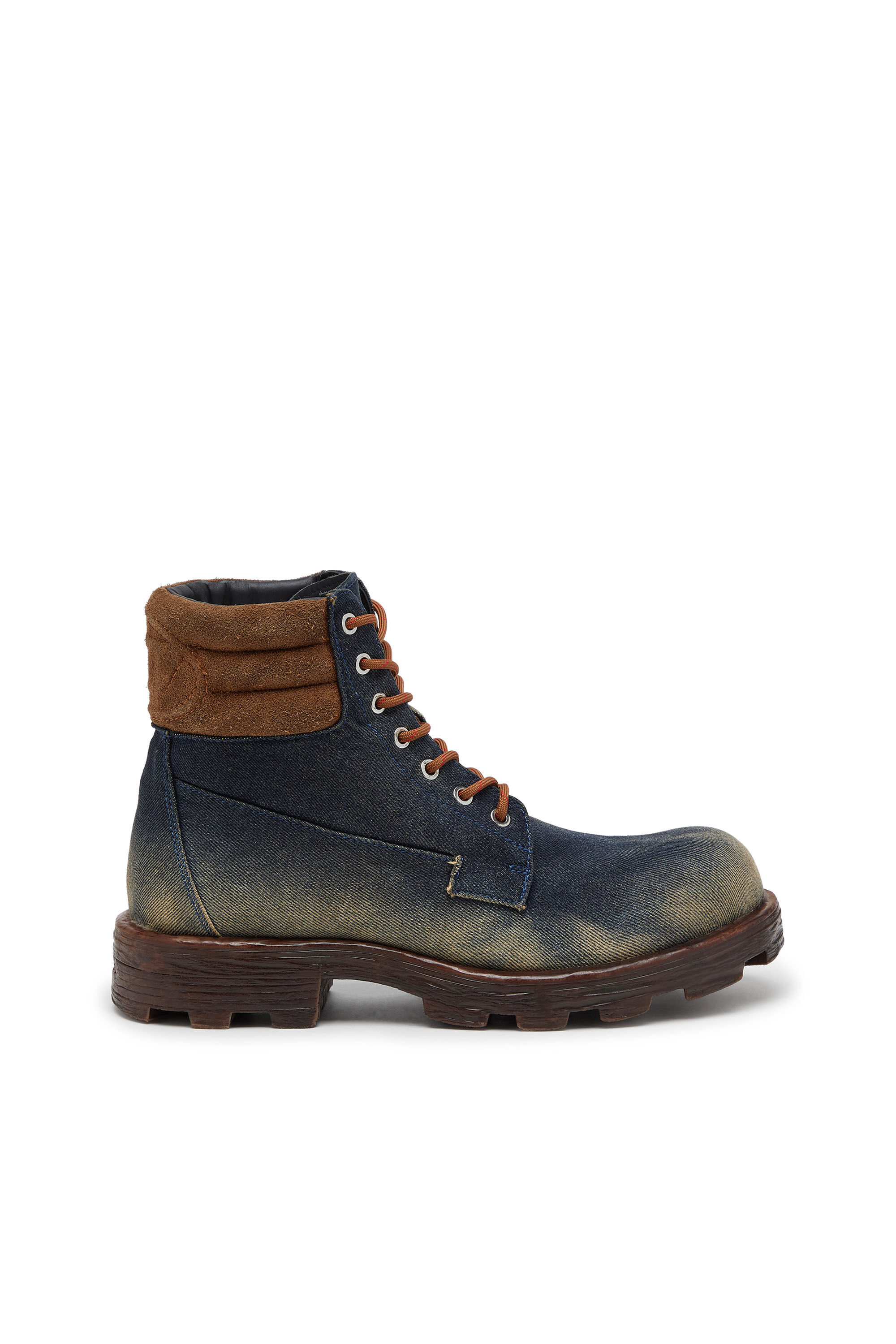 Diesel - D-HAMMER LACE UP, D-Hammer-Bottes de combat en denim et suède Homme in Bleu - 1