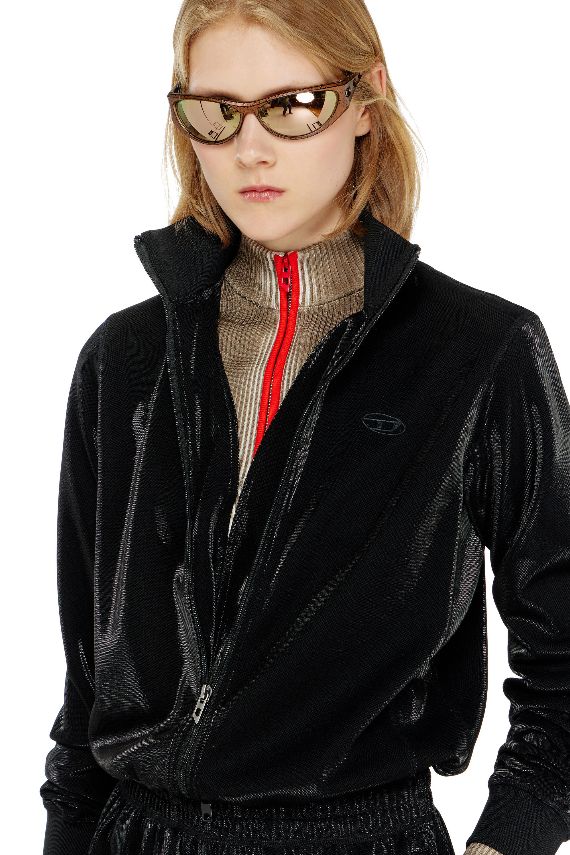 Diesel - F-ROSY, Sweatshirt zipp&eacute;e effet piquet brillant Femme in ToBeDefined - 5