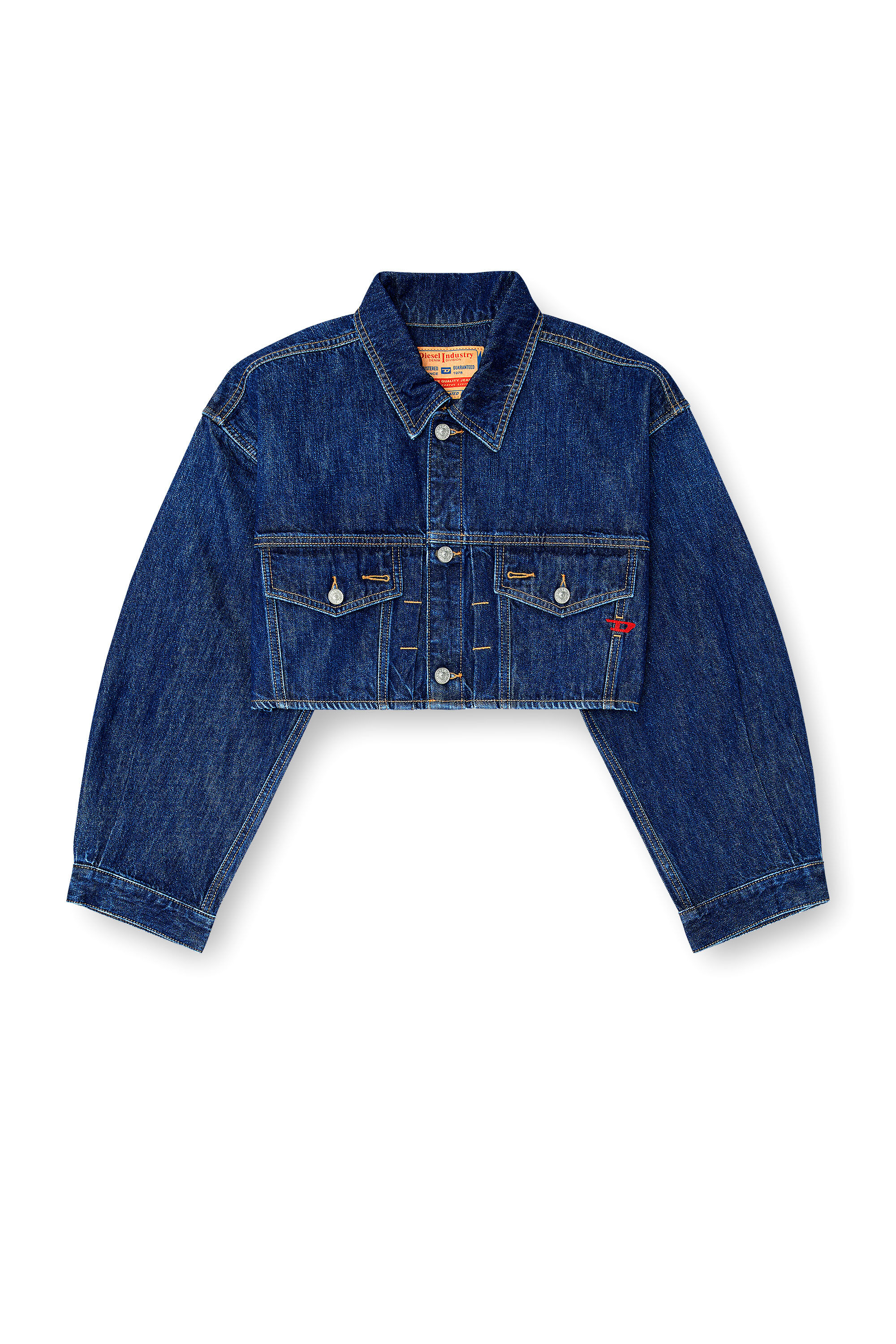 Diesel - DE-MALLEY, Veste trucker en denim cropped oversize Femme in Bleu - 2