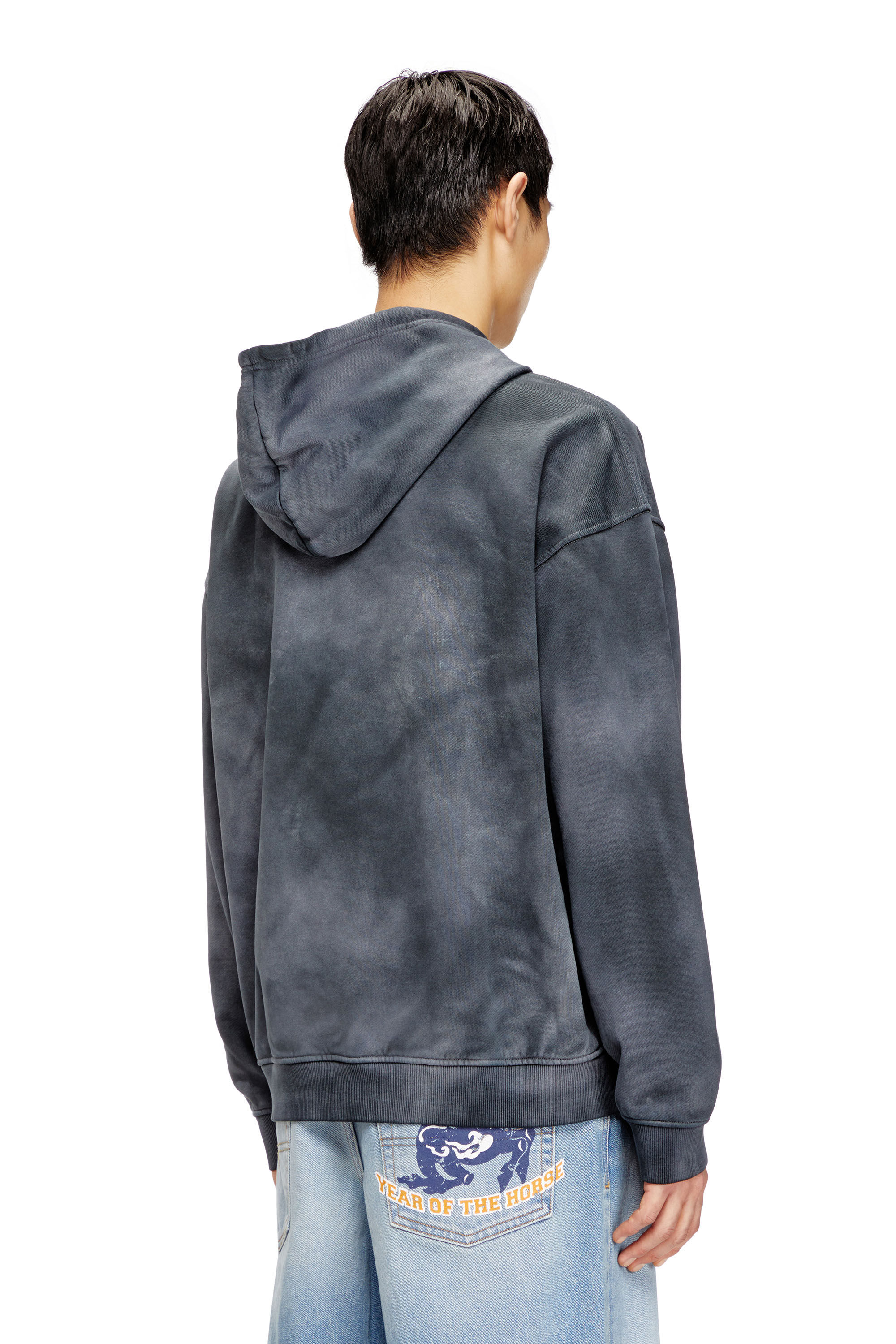 Diesel - CL-S-BOXT-HOOD-HORSE, Sweat &agrave; capuche tie-dye avec imprim&eacute; graphique cheval Homme in Gris - 4