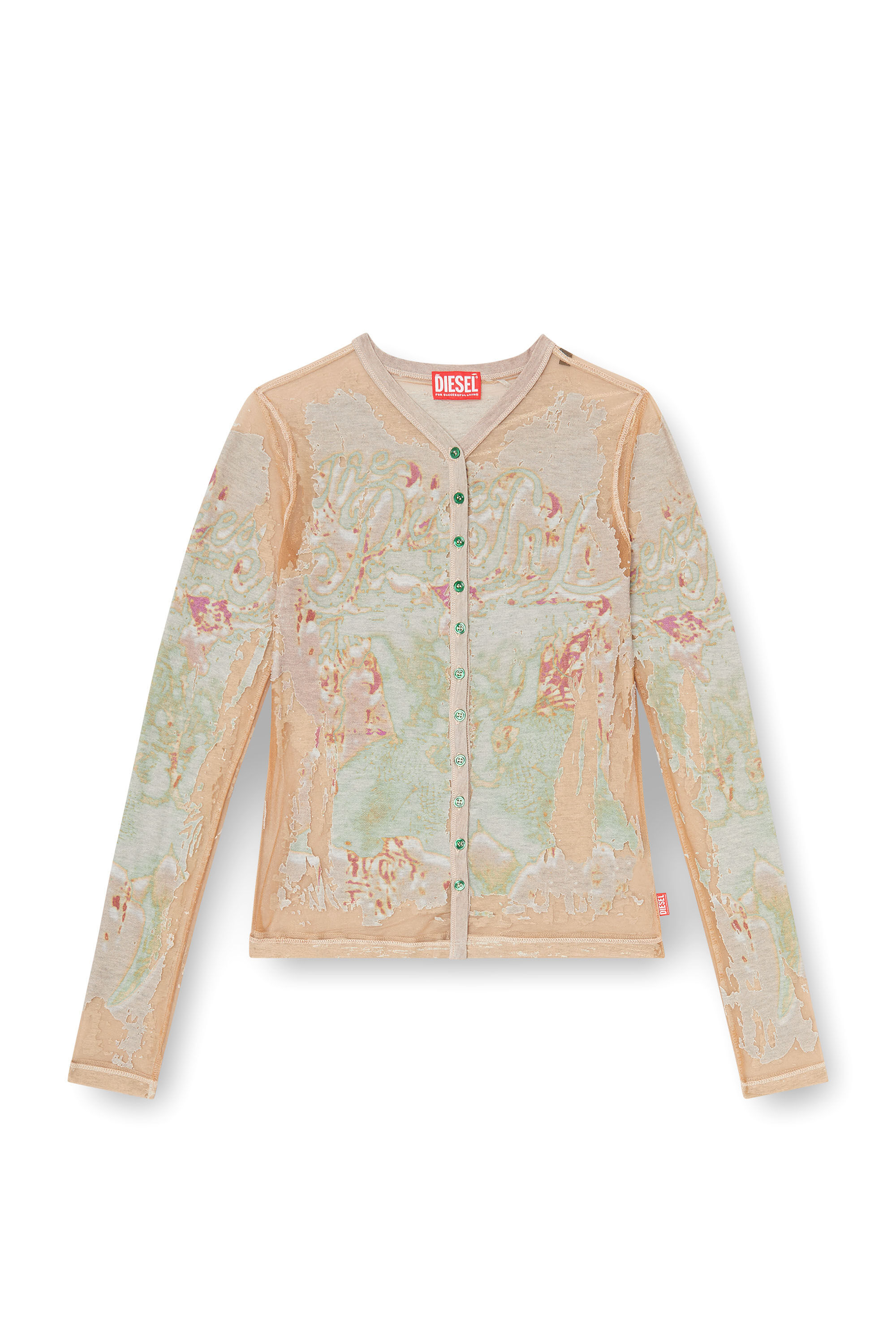 Diesel - T-GABRY, Top cardigan en jersey d&eacute;vor&eacute; imprim&eacute; Femme in Marron - 2