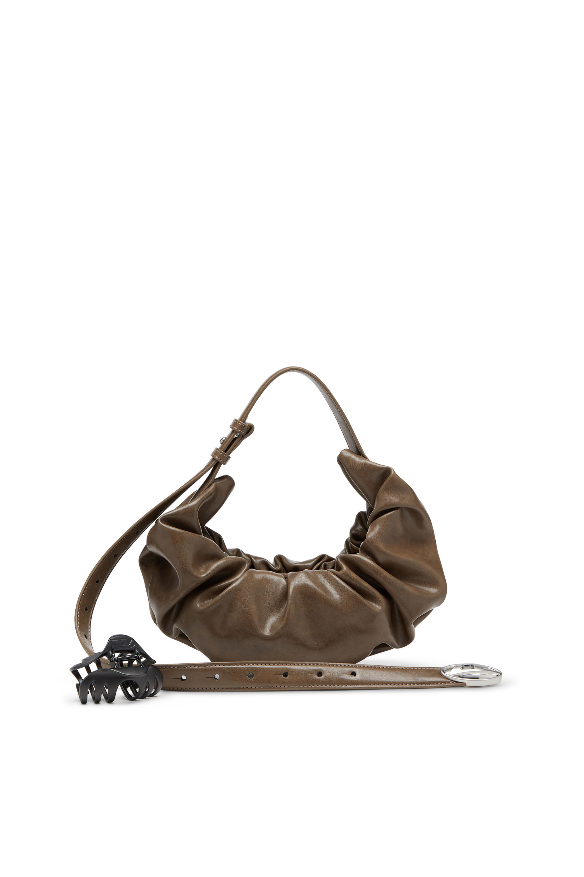 Diesel - GRAB-D HOBO S, Petit sac hobo froissé en PU brillant Femme in Marron - 6