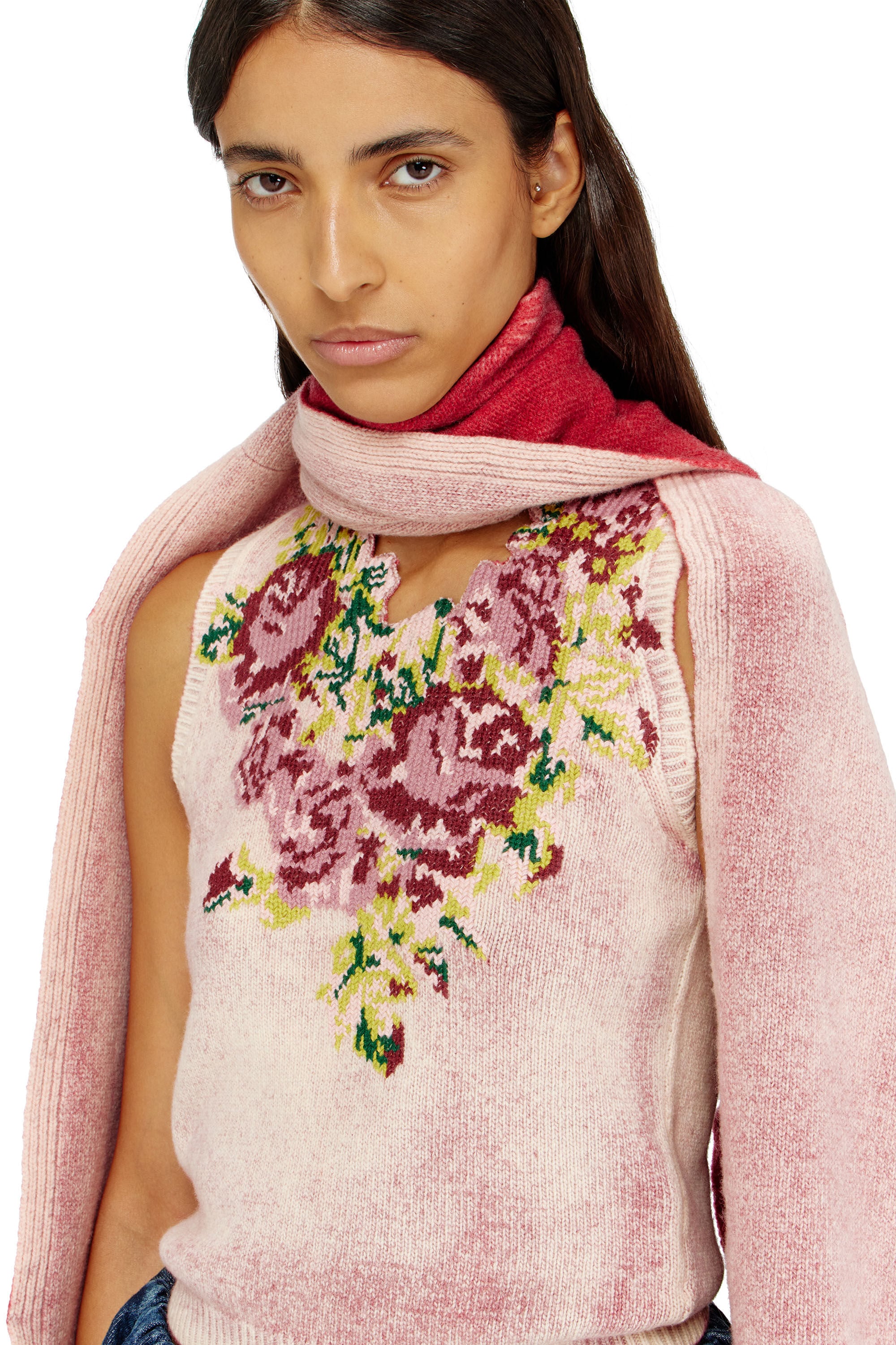 Diesel - M-RARIS, Gilet en maille &agrave; motif floral en laine m&eacute;lang&eacute;e Femme in ToBeDefined - 4