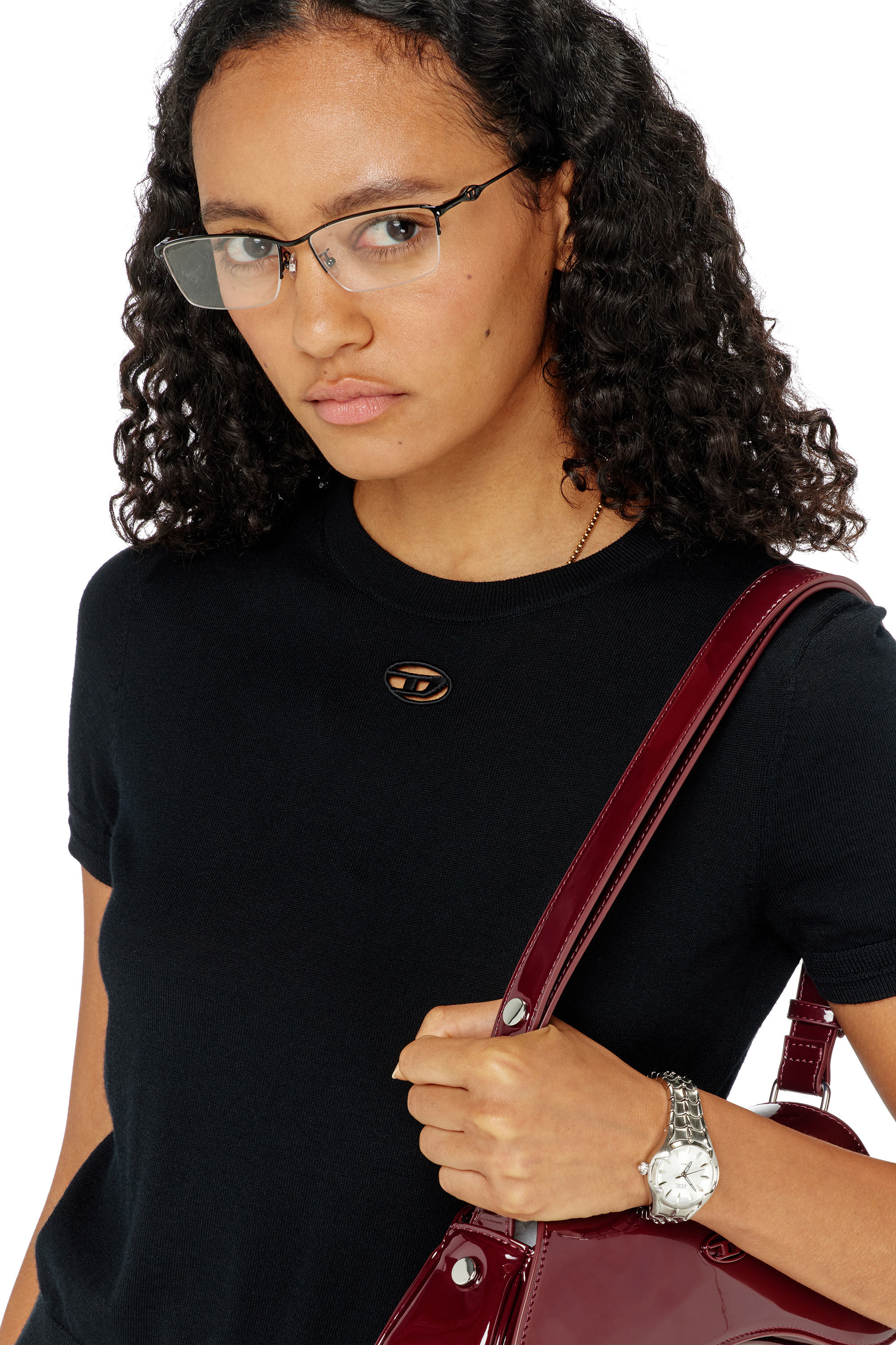 Diesel - M-ALINE, Pull &agrave; manches courtes en laine Femme in Noir - 5