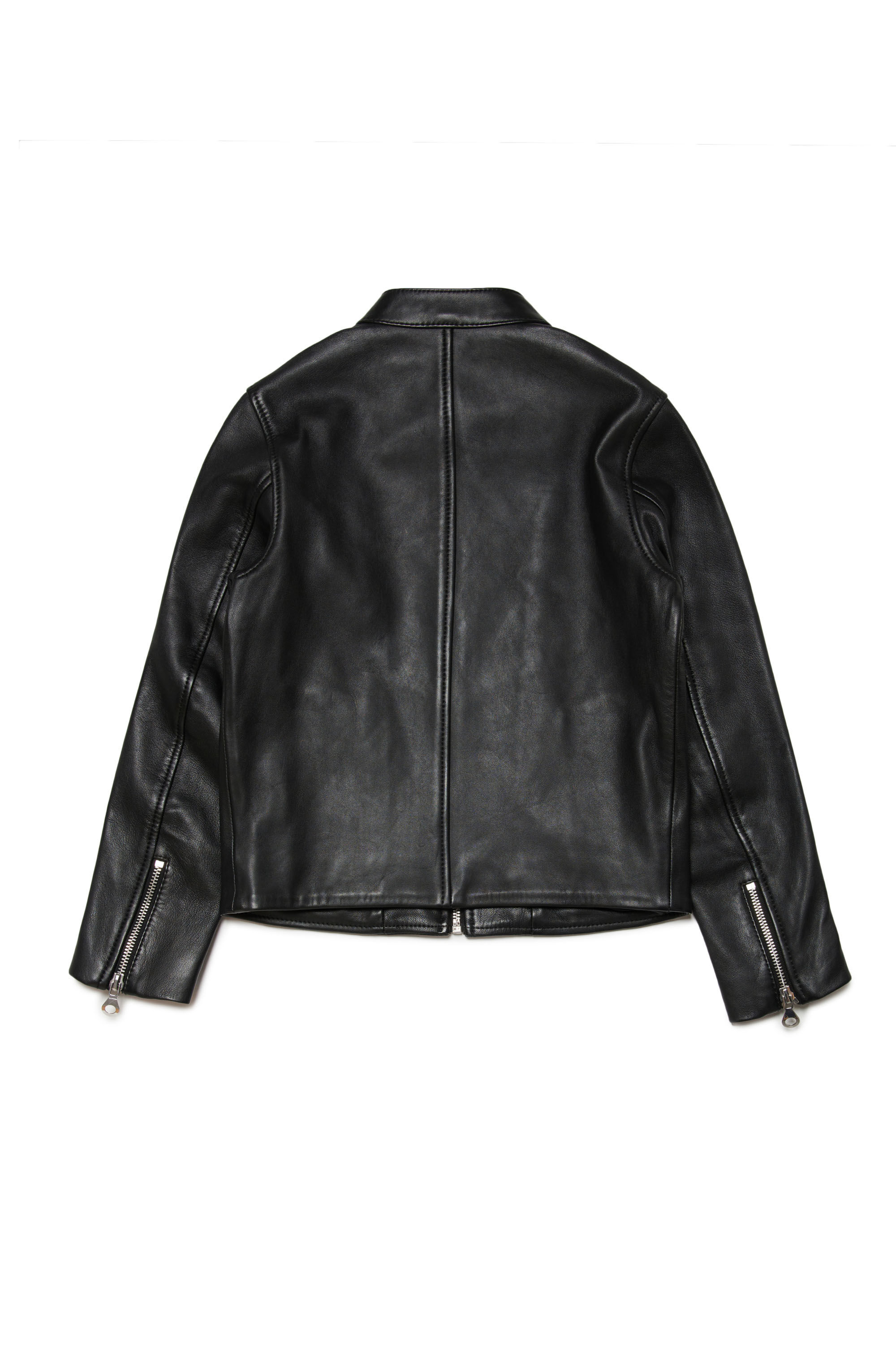 Blouson biker en cuir avec logo embosse Noir Garcons 4 16 ANS Diesel