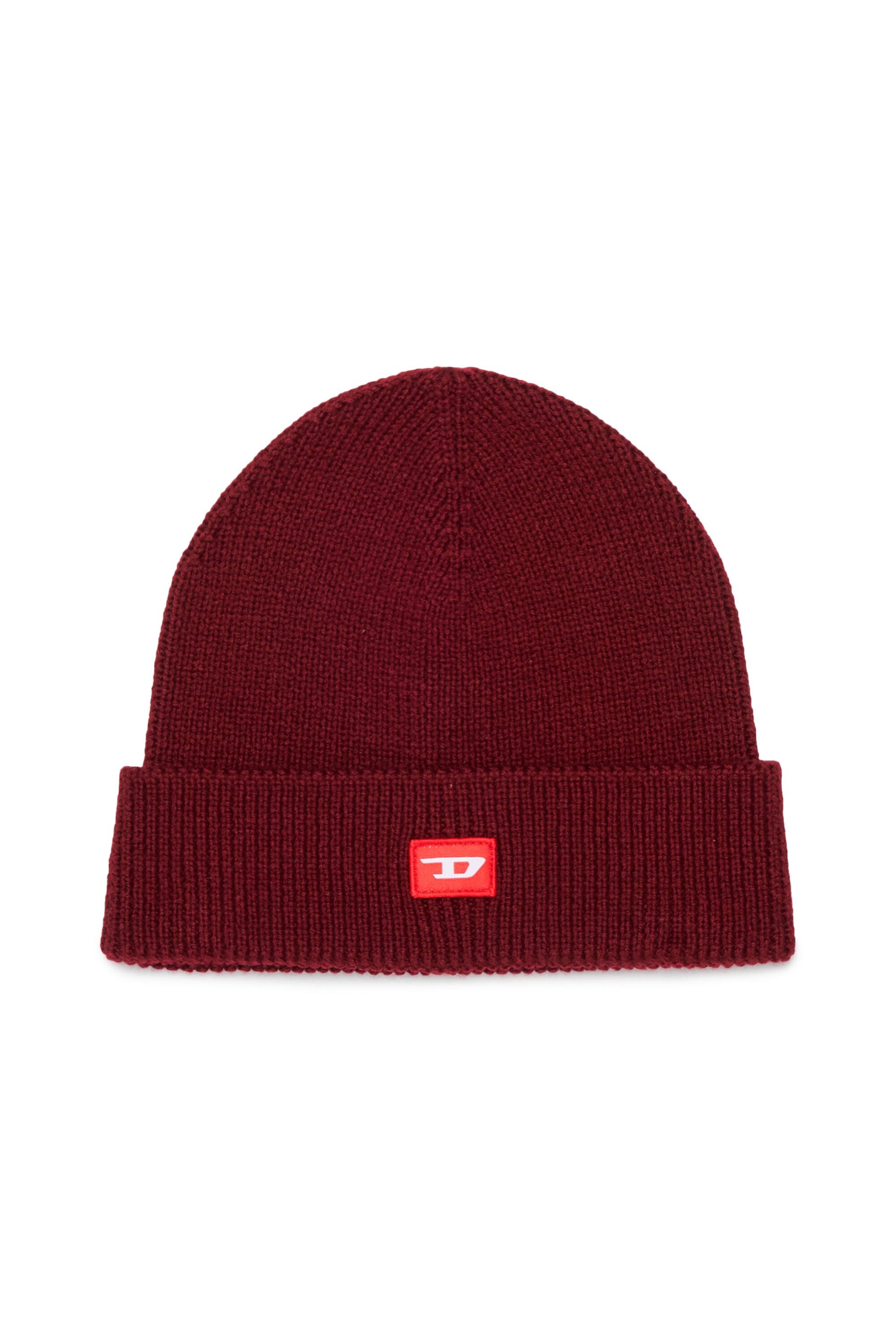 Diesel - FLOT, Bonnet en laine m&eacute;lang&eacute;e avec patch logo D Mixte in Rouge - 1
