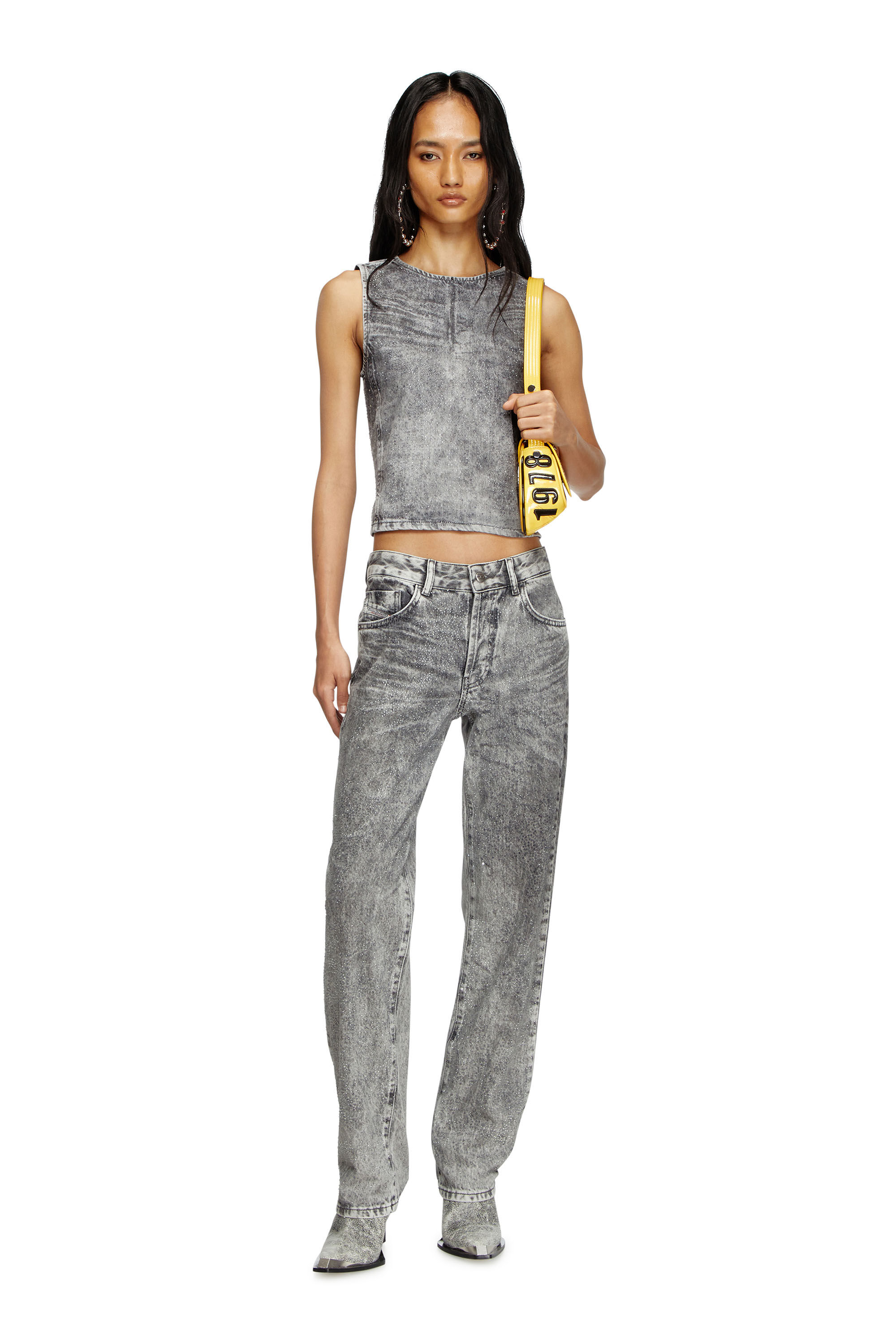 Diesel - DE-PINAR-S, Top sans manches en denim cristal Femme in Gris - 1
