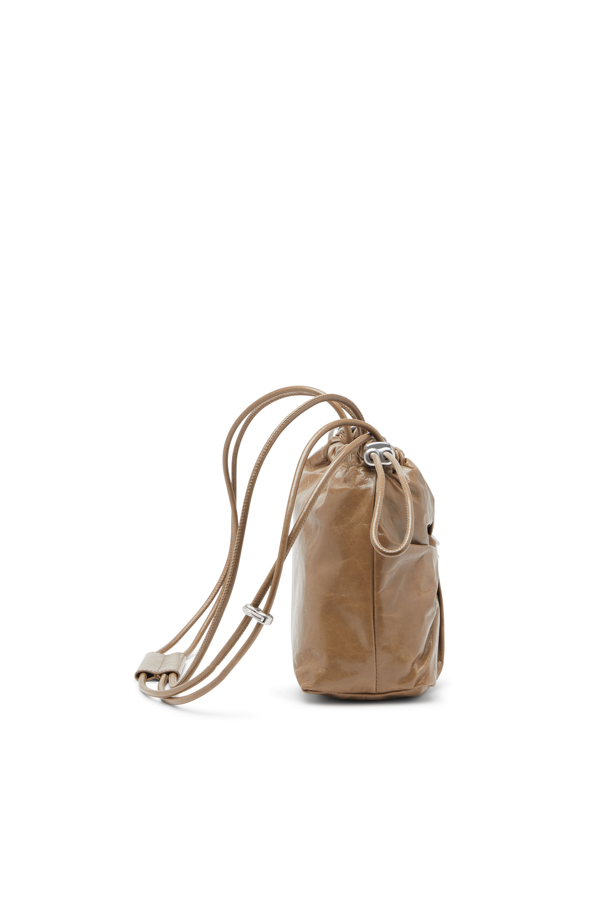 Diesel - SCRUNCH-D BUCKET, Scrunch-D-Sac seau en cuir froissé et brillant Femme in Marron - 3