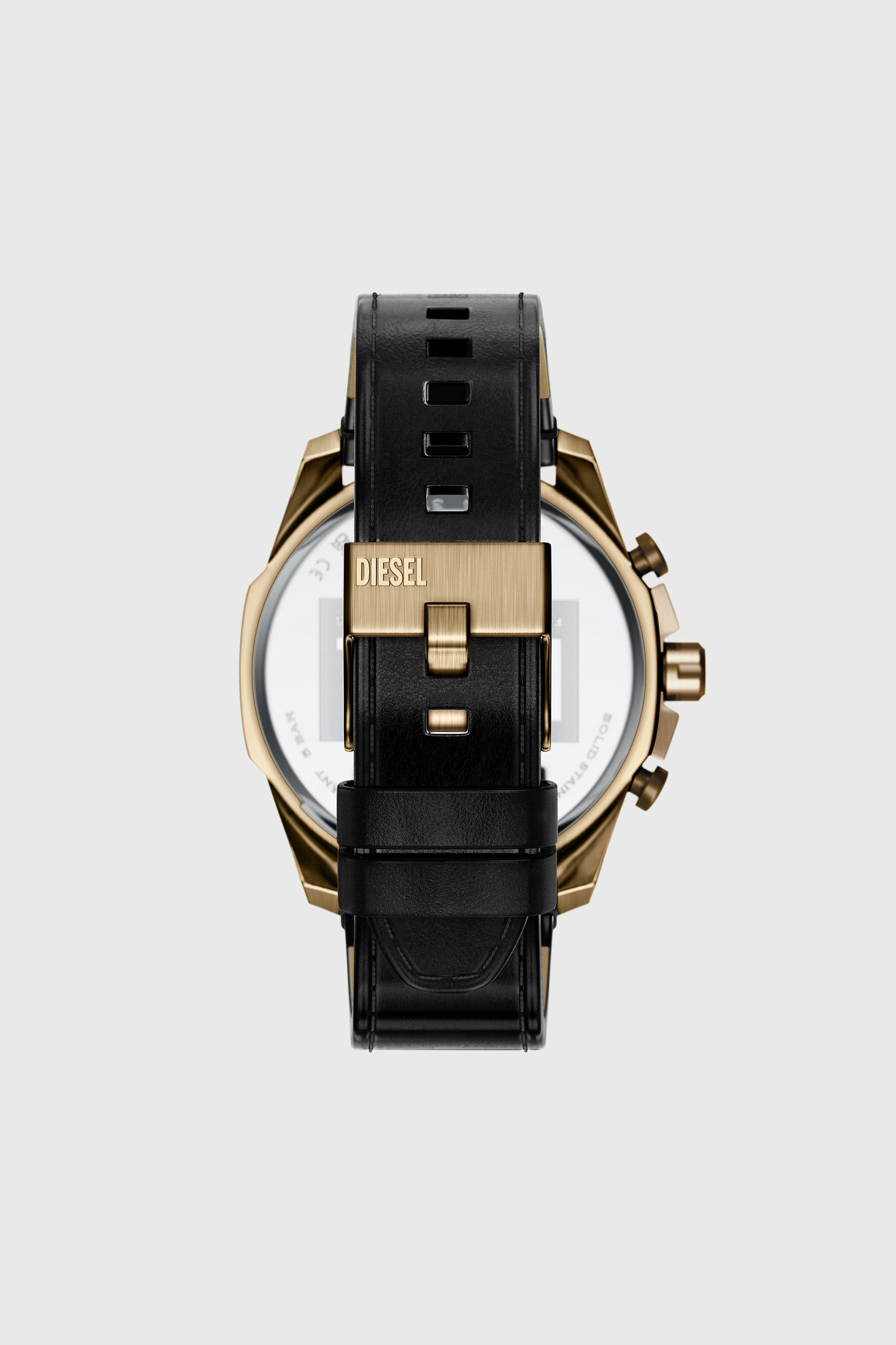 Diesel - DZ4732 WATCH, Montre Mega Chief Slim avec bracelet en cuir noir finition or vieilli Homme in Noir - 2