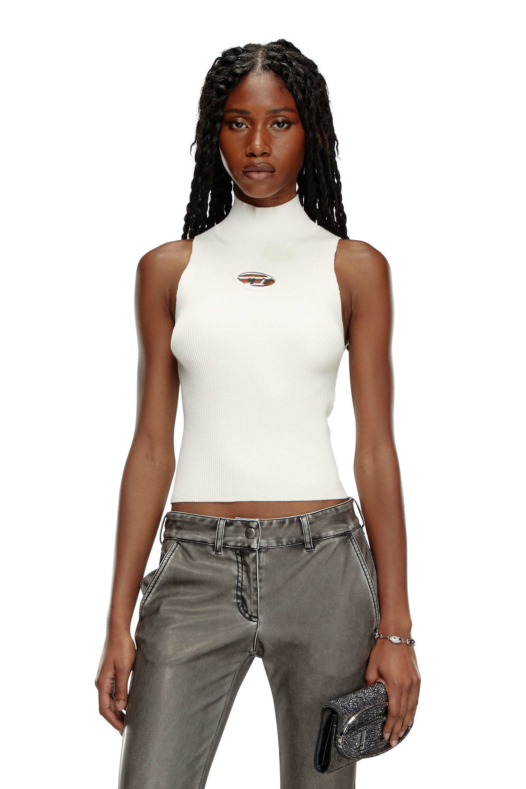 Women's Ribbed-knit turtleneck top | White | Diesel