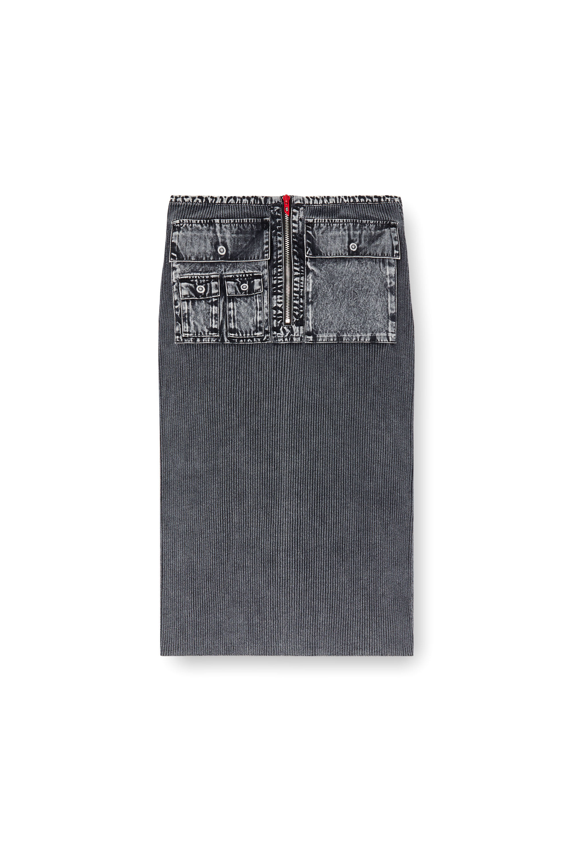 Diesel - M-MERYN, Jupe midi en maille avec poches cargo en denim Femme in Gris - 2