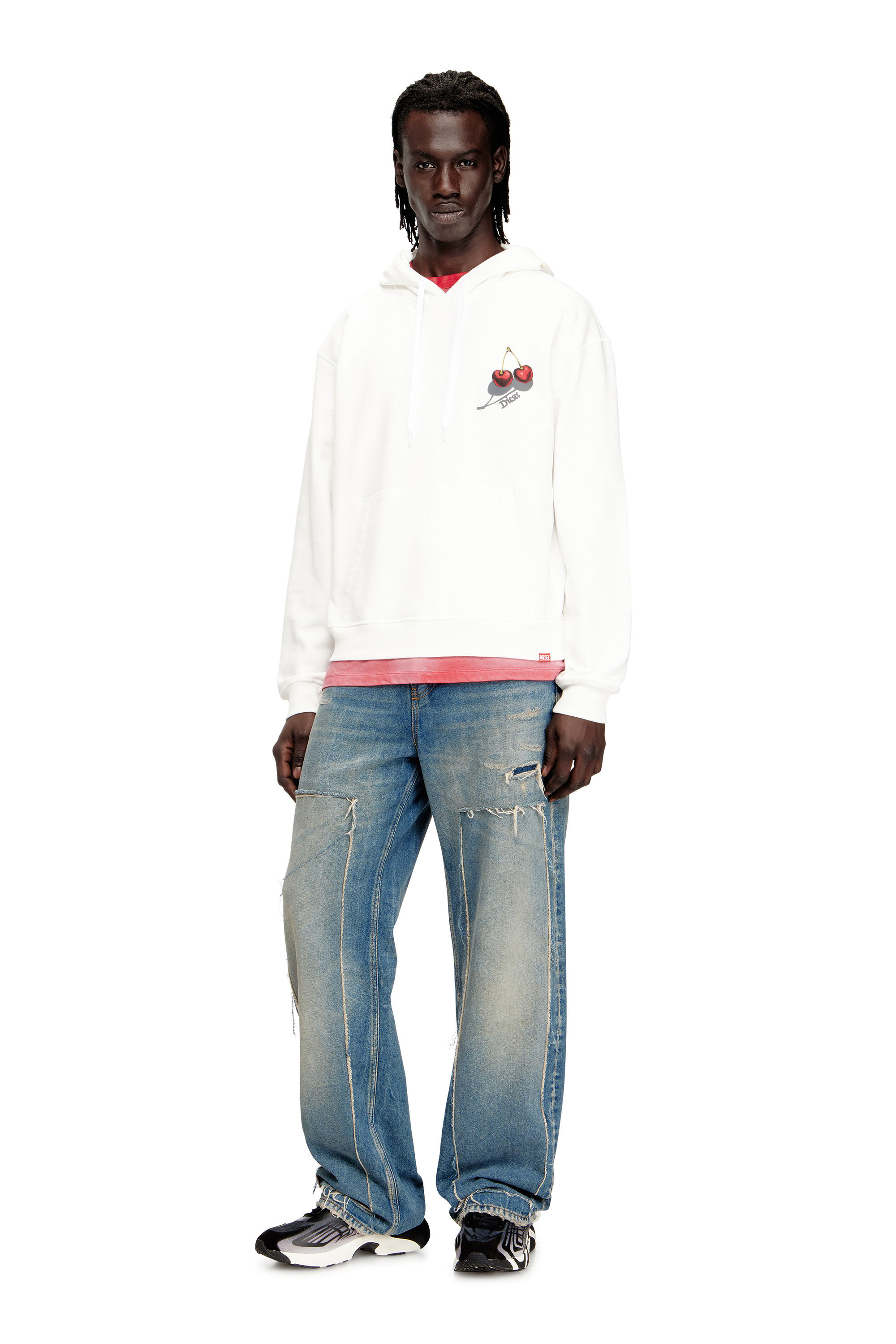 Diesel - SV-S-NORM-HOOD-CHER, Sweat &agrave; capuche en coton avec motif cerise Mixte in Blanc - 1