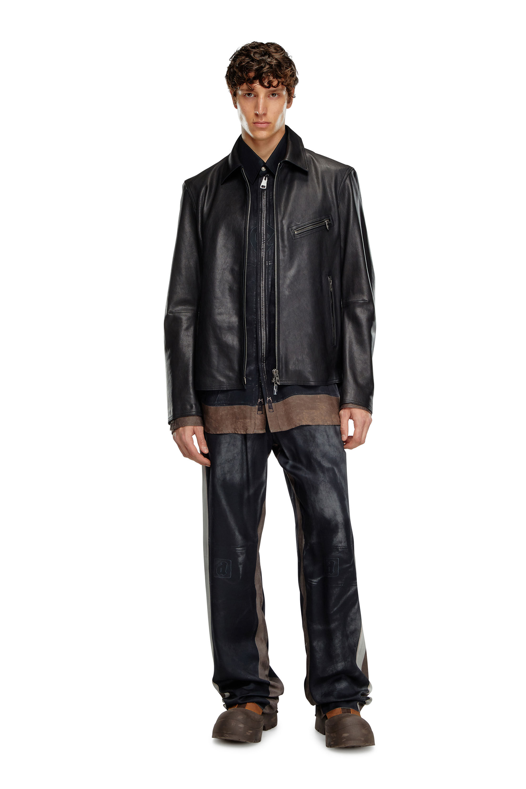 DIESEL L-KORN LEATHER 約16万円 Lサイズ 試着10分程 Veste en cuir avec Oval D embossé Homme | Noir | Diesel