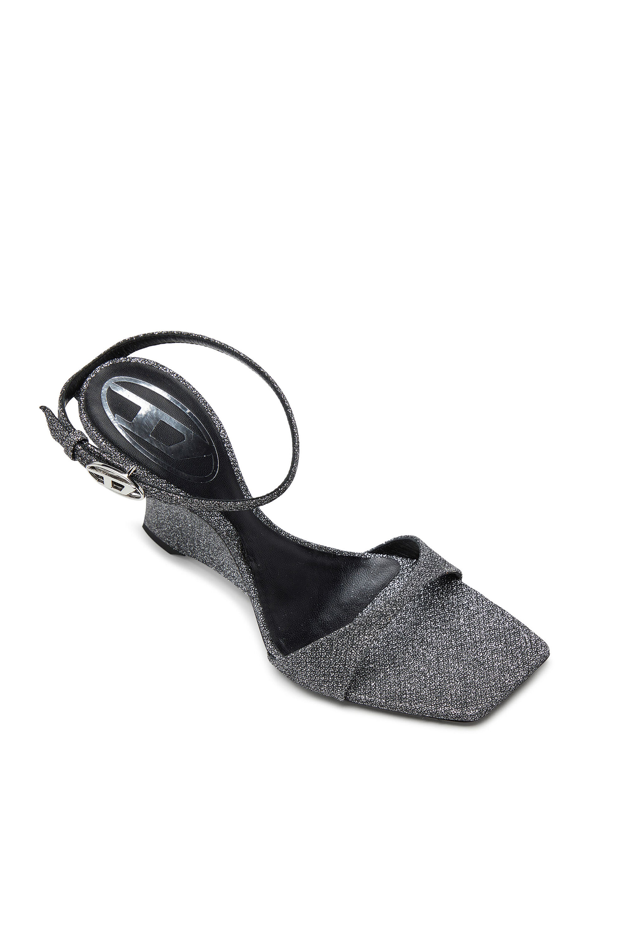 Diesel - D-AMBER SANDAL WEDGE, Woman's D-Amber-Wedge sandals in Lurex fabric in Silver - 4